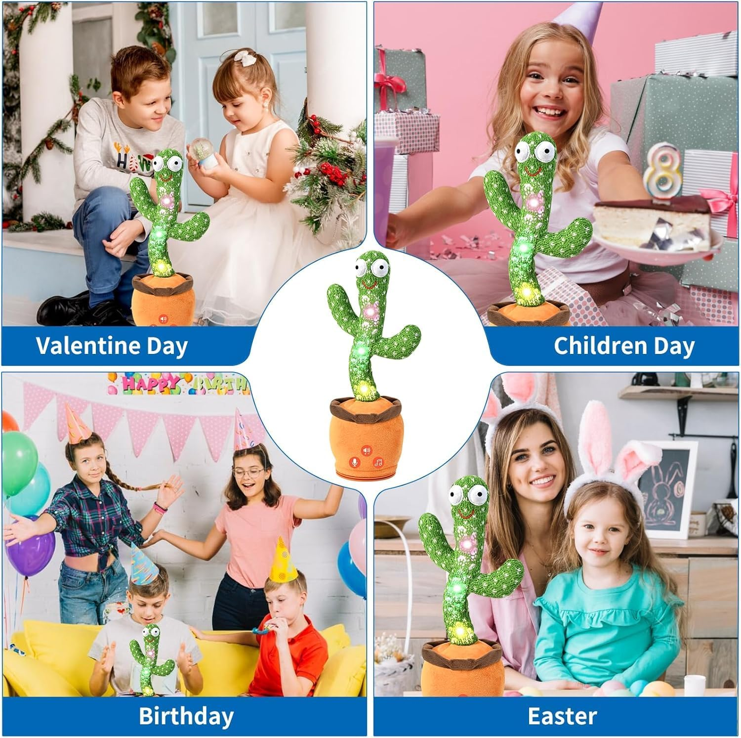 Dancing Talking Cactus Toy for Baby Toddler, Boys Girls Gifts Singing Mimicking Cactus Recording Repeating What You Say Cactus Baby with 120 English Songs Cactus That Talks Back image number 3