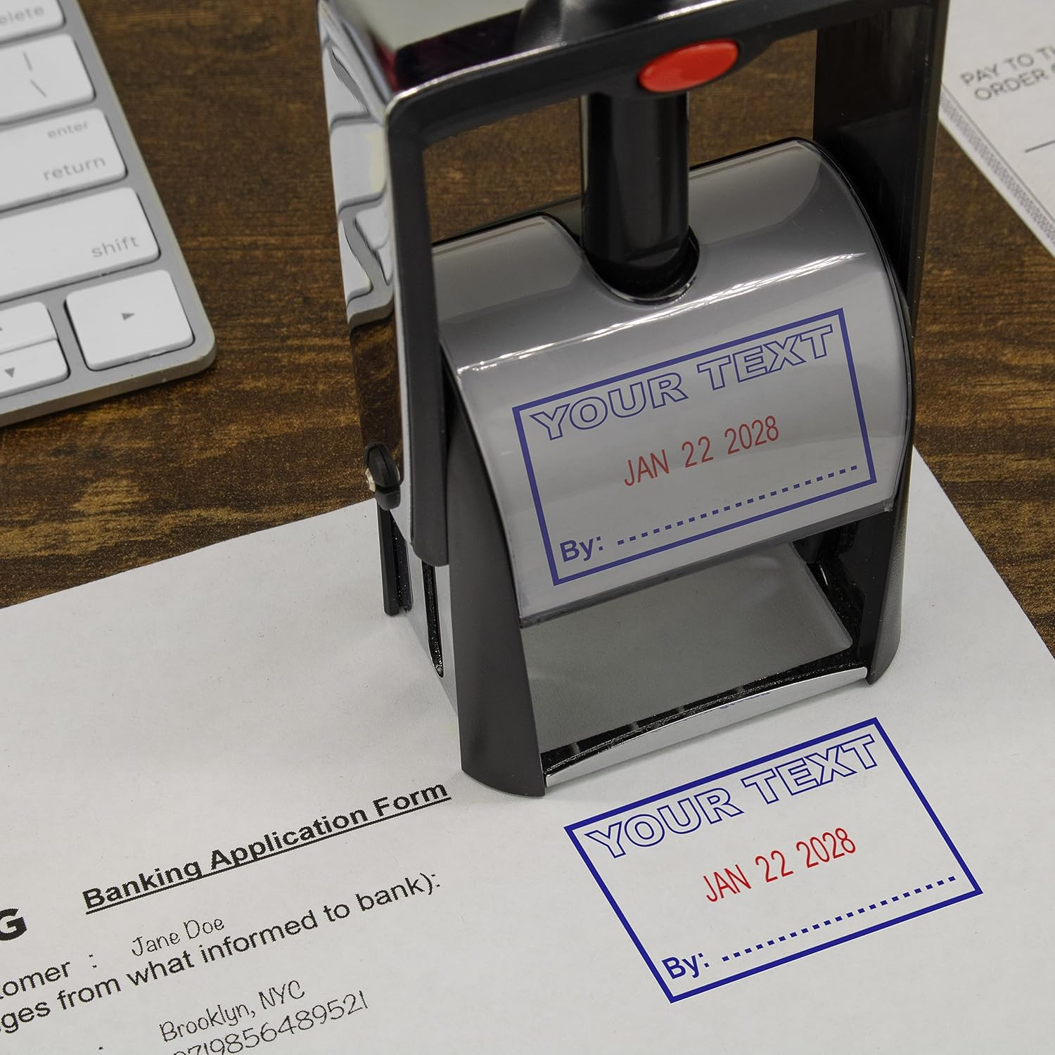 Heavy Duty Date Stamp with Paid Self Inking Stamp - 2 Color Blue/Red Ink image number 2