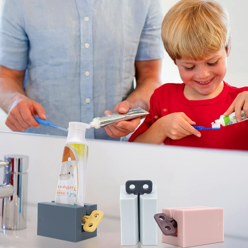 3 Pcs Toothpaste Tube Squeezer Rolling Tube Toothpaste Holder Stand Frosting Bathroom Aids (Pink + White + Blue) image number 1