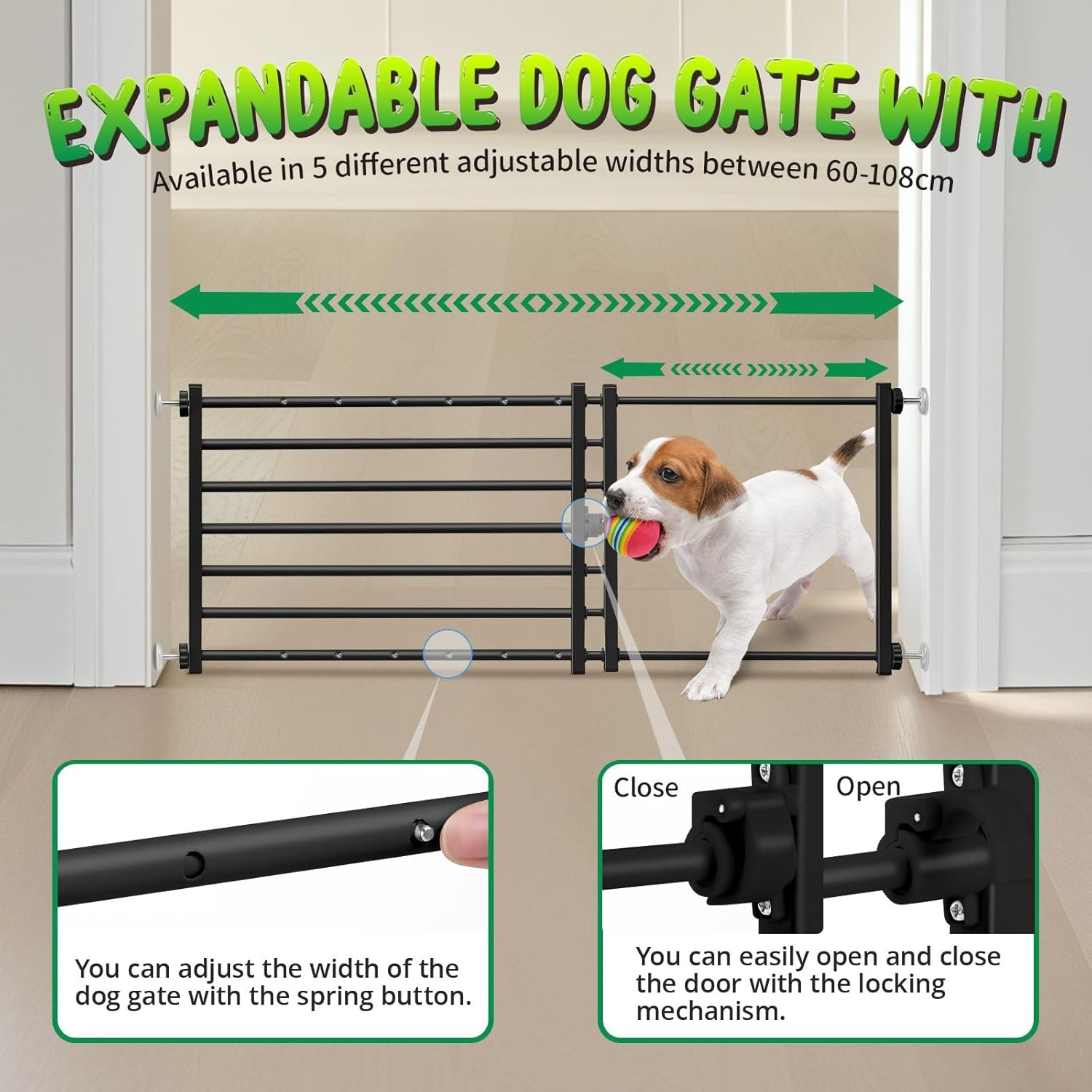Pet Scene Dog Safety Gate Cat Fence Enclosure Safe Guard Doorway Stairs Security Barrier Retractable Puppy Low Containment Fencing, Adjustable from 60 to 108Cm image number 5