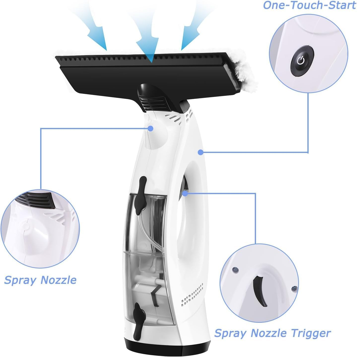 Posuu Window Vacuum Squeegee, 3 in 1 Cordless Window Vacuum Cleaner, Rechargeable Window Vac with Spray/Squeegee/Vacuum, Electric Squeegee for Windows, Tiles, Mirrors, Car Windshield image number 4