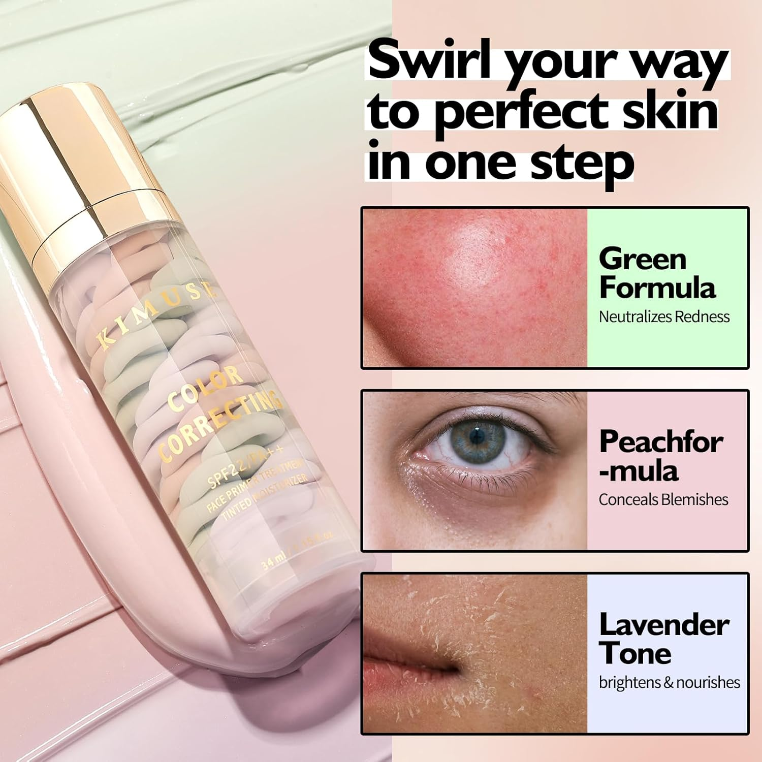 KIMUSE Color Corrector, One Step Cream Colour Corrector Tinted Moisturizer, Skin Tone Correcting & Brightening Face Primer Makeup, Natural Finish image number 6