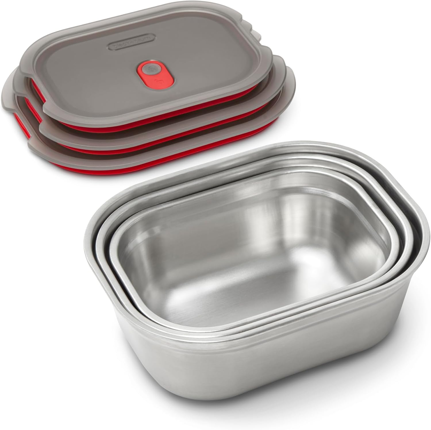 BLACK + BLUM Multifunctional Lunch Box Stainless Steel Set 600, 900, 1200 Ml | 100% Leak-Proof Meal Prep Boxes with Vacuum Seal | Stainless Steel Lunch Box Freezer, Microwave & Oven Safe | BPA Free image number 1