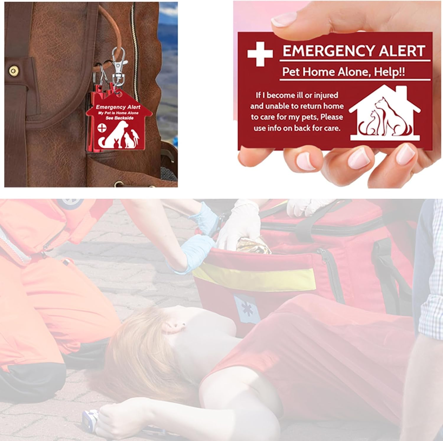 10 Pcs My Pet Is Home Alone Emergency Contact Wallet Card Writable with 10 Pcs Sleeves and 2 Pcs Emergency Alert See Wallet Pet Card for Detail Keychain Tag image number 4