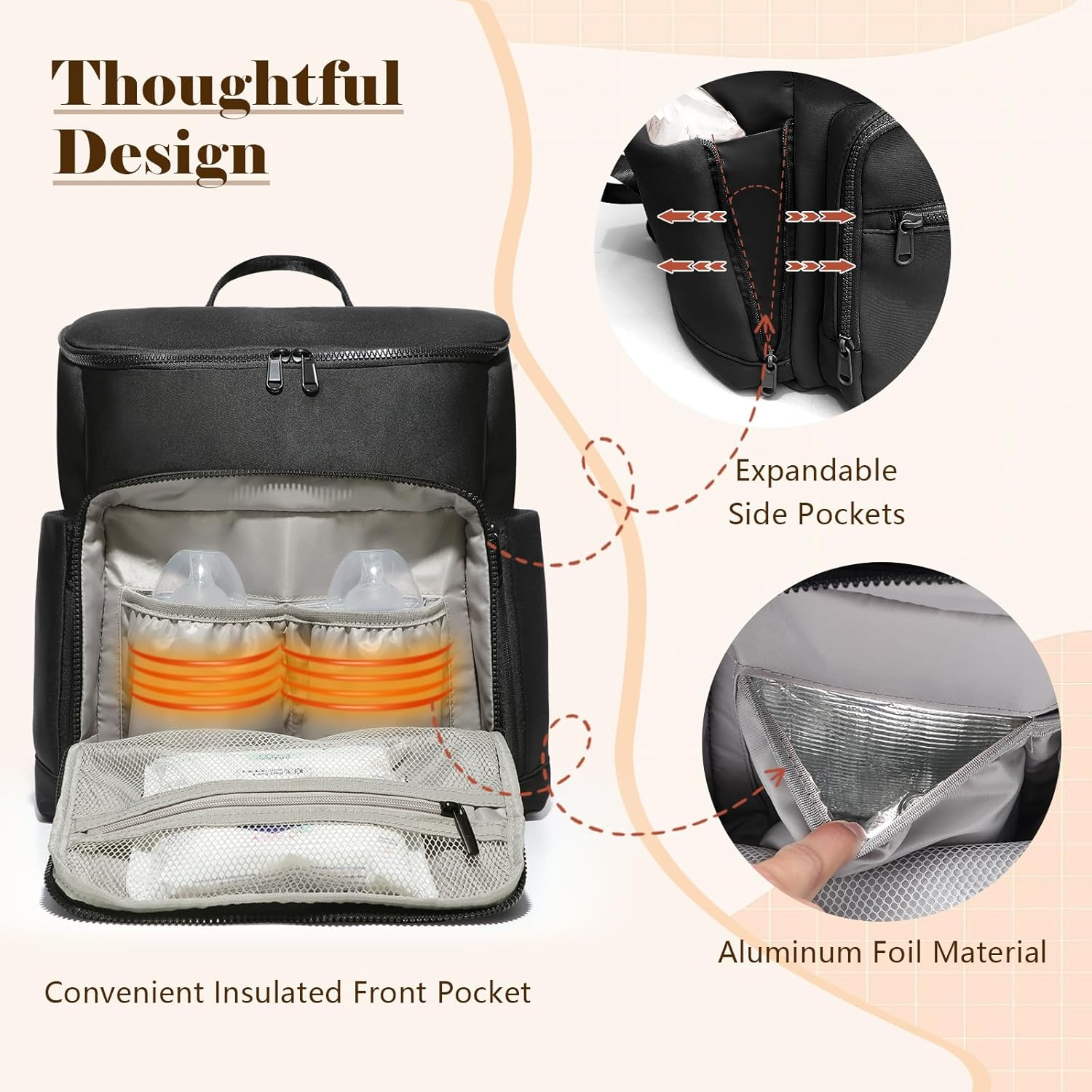 ILCOLPO Neoprene Diaper Bag Backpack Baby Bag with 12 Pockets Baby Diaper Bag for Boys Girls - Black image number 3