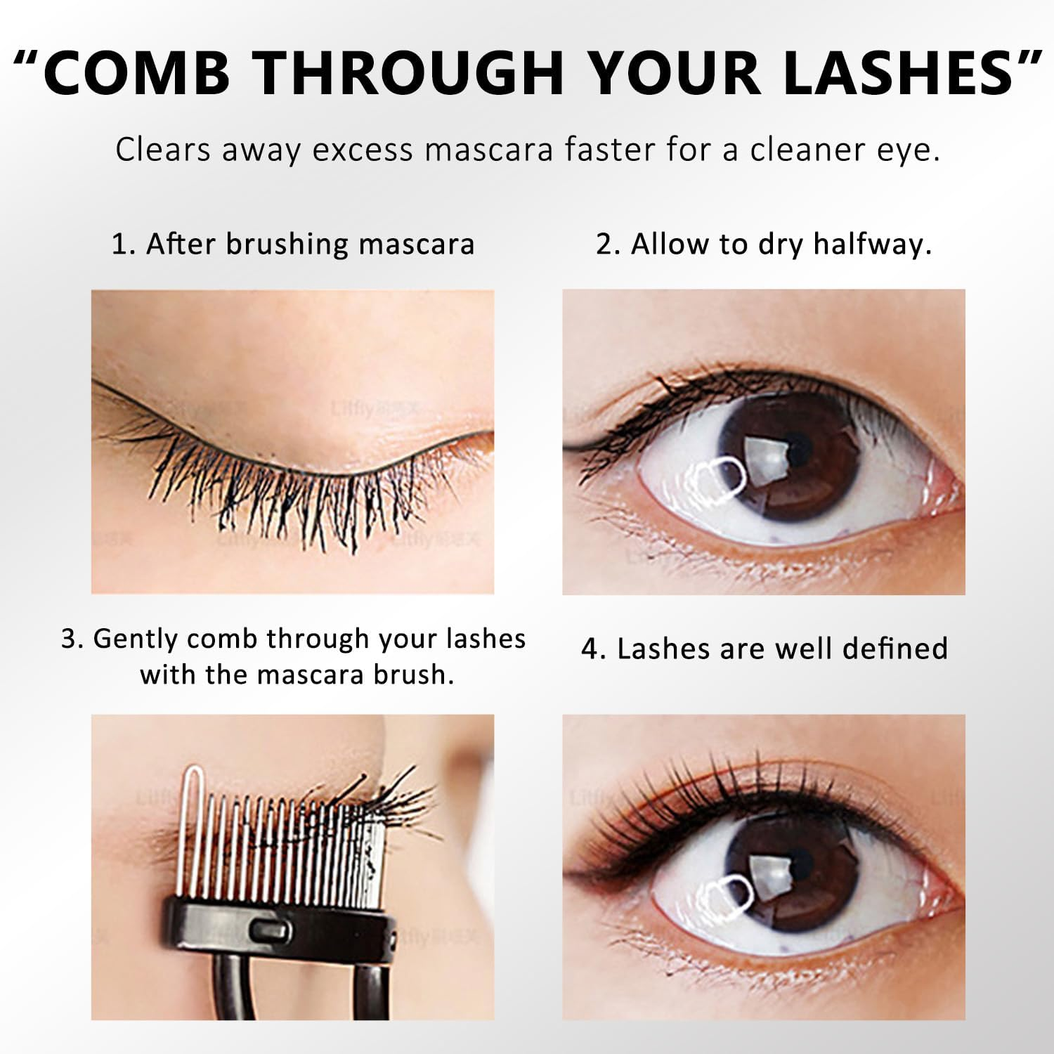 WALWAL Eyelash Comb Eyelashes Separator Tool Mascara Applicator, Arc Design with Comb Cover(Black, with Eyebrow Brush) image number 3