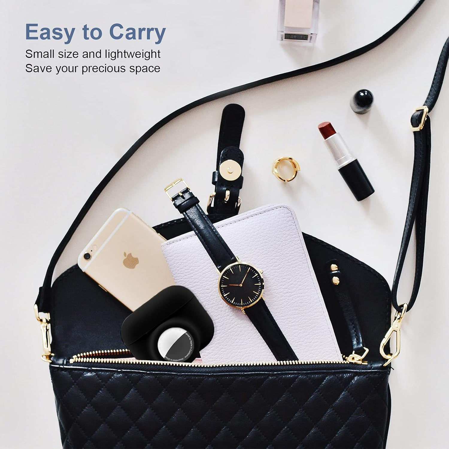 2 in 1 Protective Case for Apple Airpods Pro Air Tag Holder Combo, Soft Silicone Airpods Pro Airtag Case with 2 PCS Screen Protector, Anti-Scratch Anti-Fall Anti-Lost Shockproof Durable(Black) image number 4