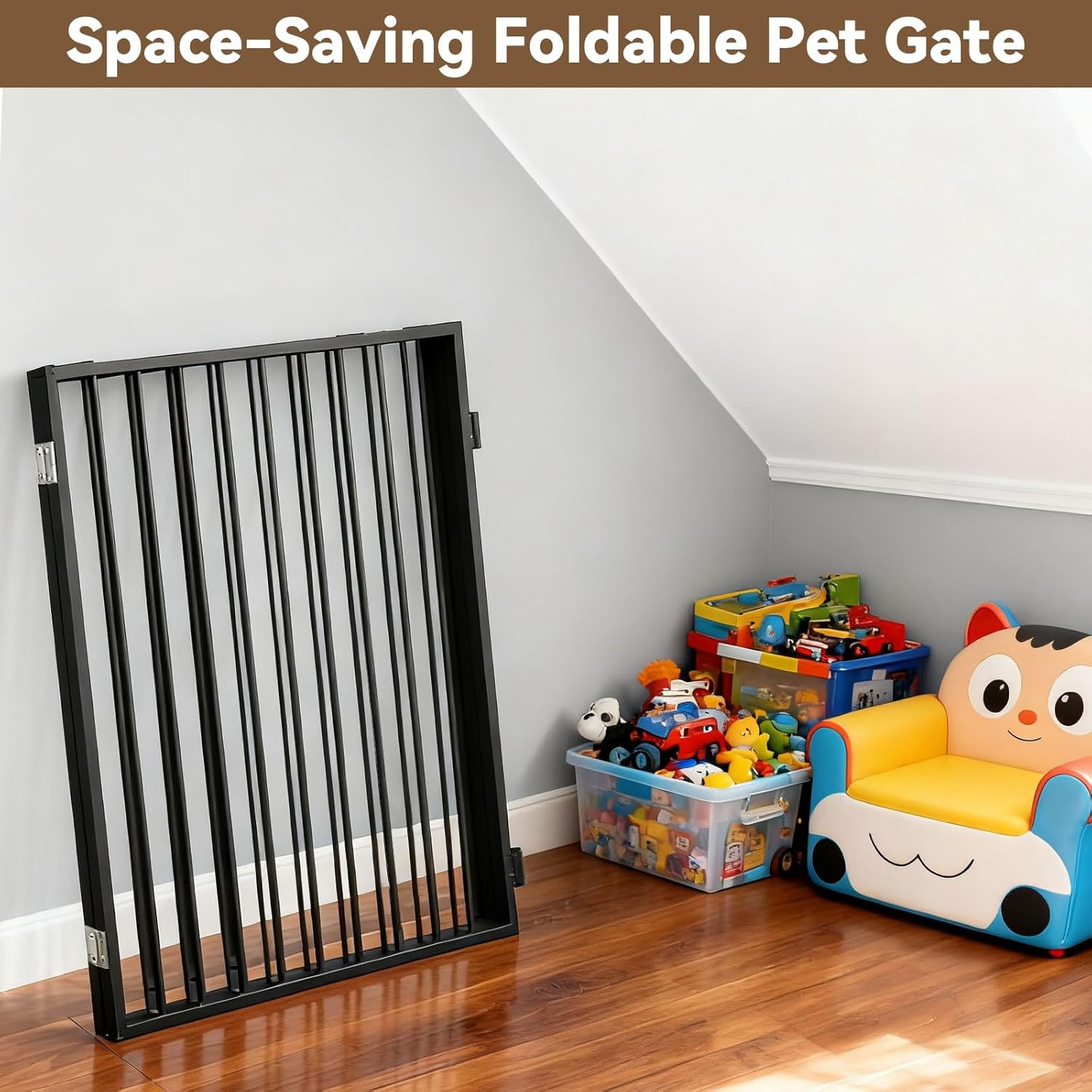 2 Panels Metal Dog Gate for Doorways Folding Pet Barrier, Adjustable Indoor Outdoor Dogs Fence with Support Feet Freestanding Dog Gates Indoor, Black, 132&times;76 Cm image number 6