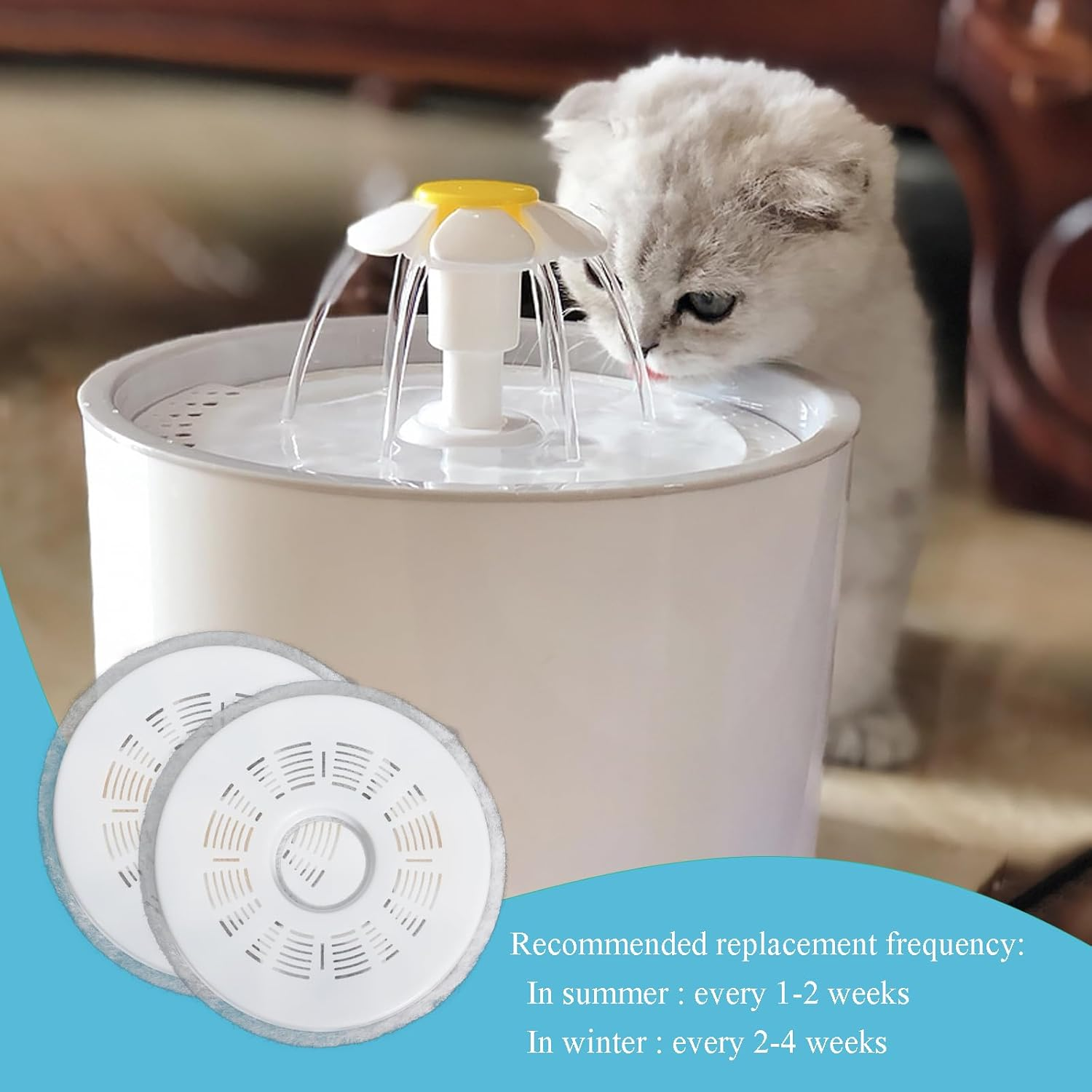 Gekufa Cat Fountain Filter, 8 Peck Triple Action Filter, Triple Effective Replacement Filter, Drinking Fountain Filter Compatible with 3L Flower Pet Water Dispenser Fountain image number 3