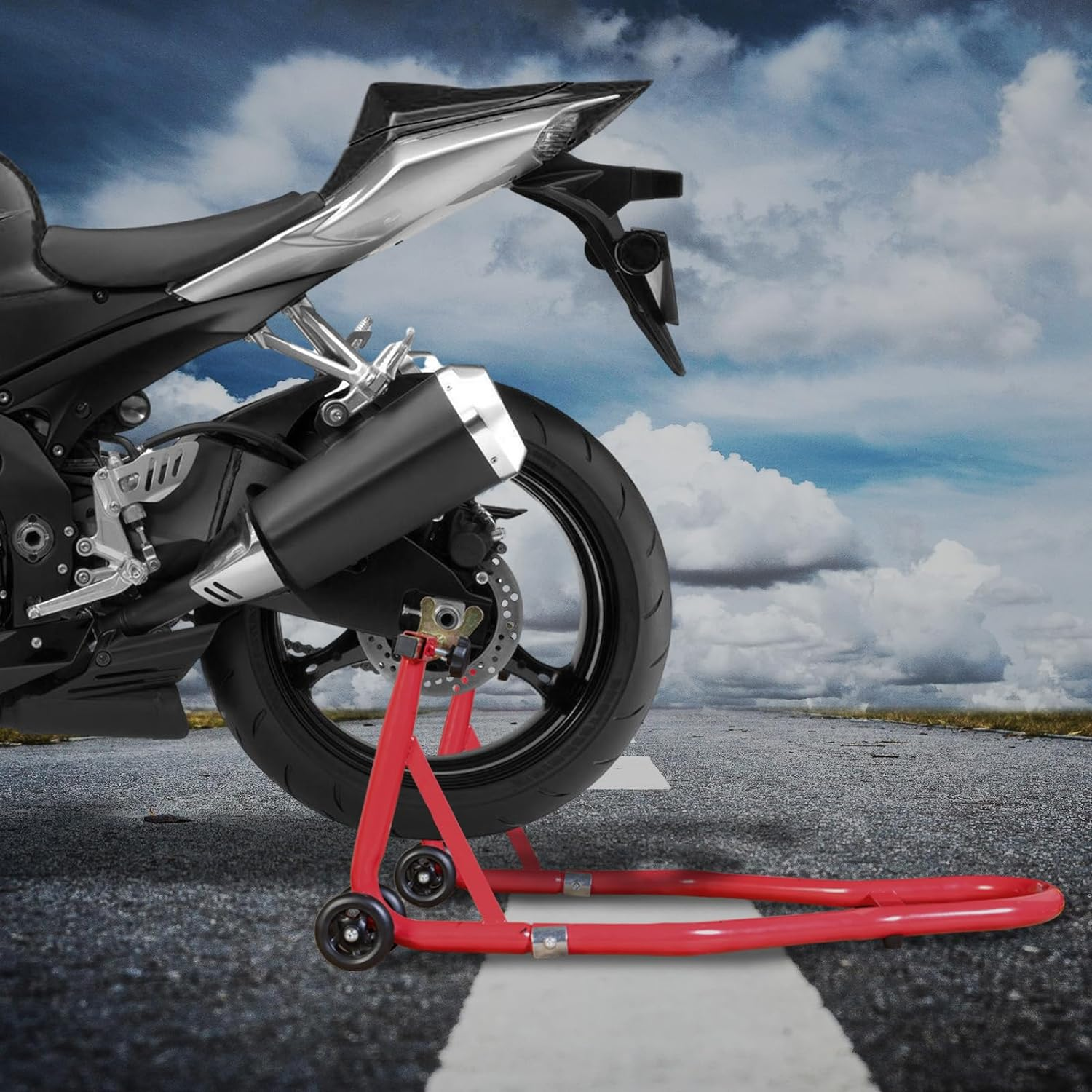 Jack Boss Motorcycle Stand Rear Combo Wheel Lift Stands, 500Lbs Capacity,Swingarm Spool Paddock Stands for Sport Bike,Fit for Yamaha Honda Kawasaki - Light Blue image number 6