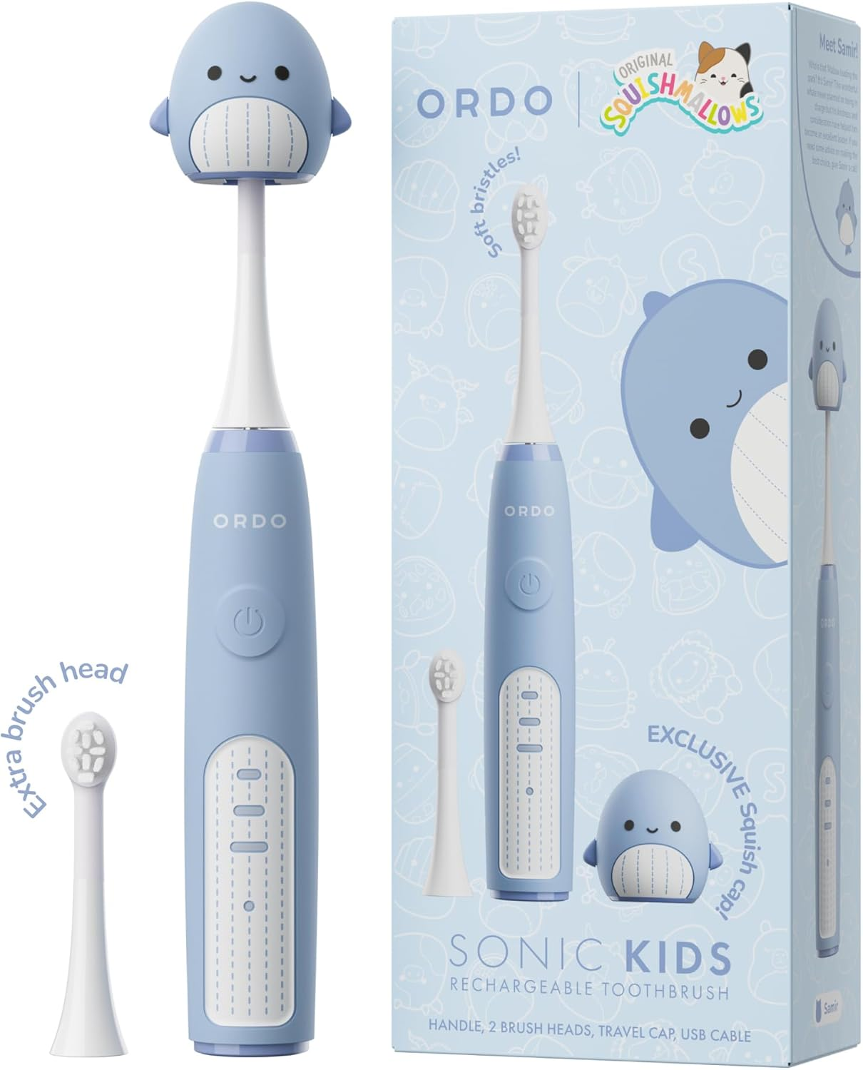 Ordo Squishmallows Electric Toothbrush, Sonic Toothbrushes for Kids, Rechargeable, 3 Brushing Modes, over 5 Weeks Battery Life Extra Brush Head Included, Gift for Kids Aged 4 Years and Up, Samir