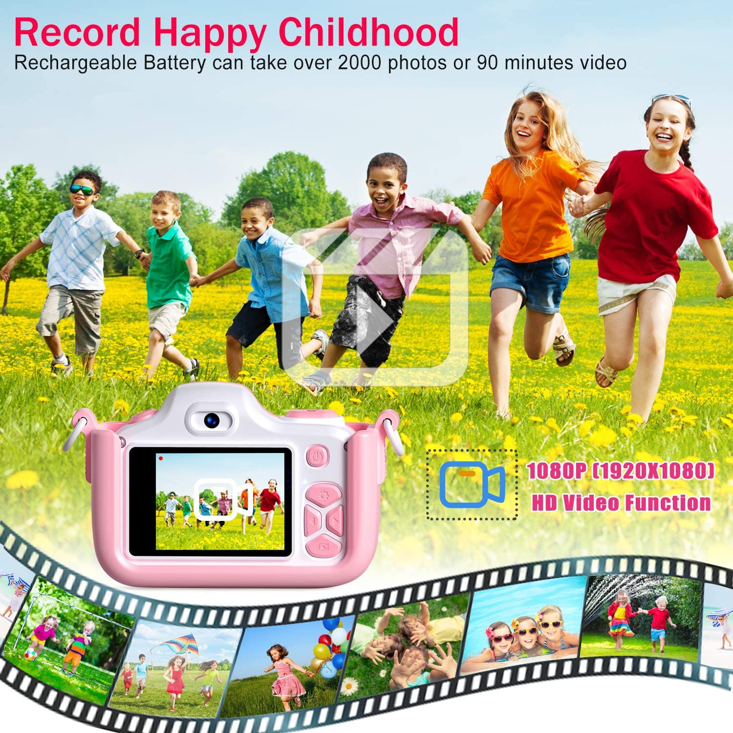 Bluefire 16MP HD Digital Camera for Kids, 2In IPS Screen Children Selfie Camera with Cartoon Silicone Cover & 32GB SD Card, Christmas/Birthday 4-11 Year Old Boys & Girls(Pink) image number 3