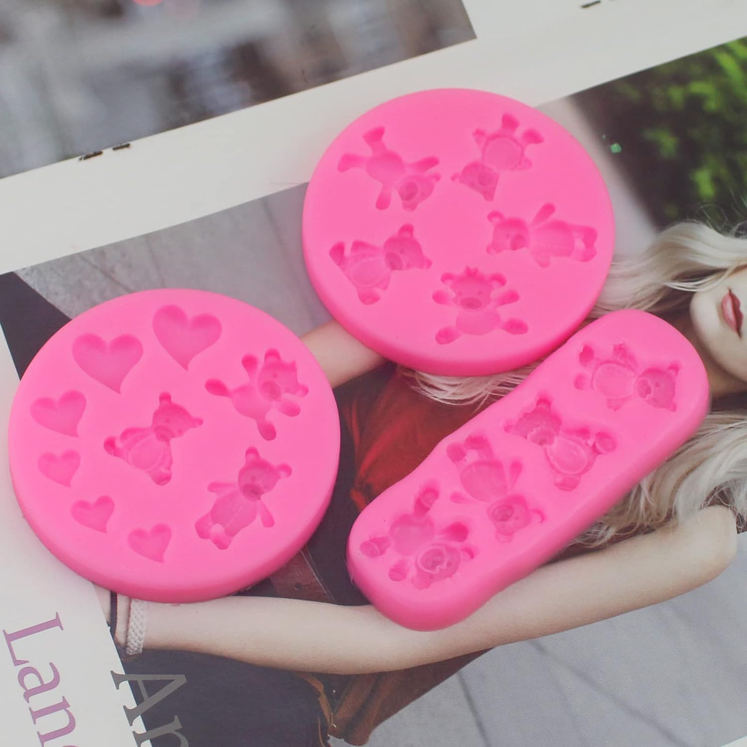 3 Pieces Bear Silicone Mold Valentine&rsquo;S Day Fondant Mold Cute Bear Chocolate Fondant Mold for Chocolate Candy Gum Paste Crafting Polymer Clay Cake Decorating