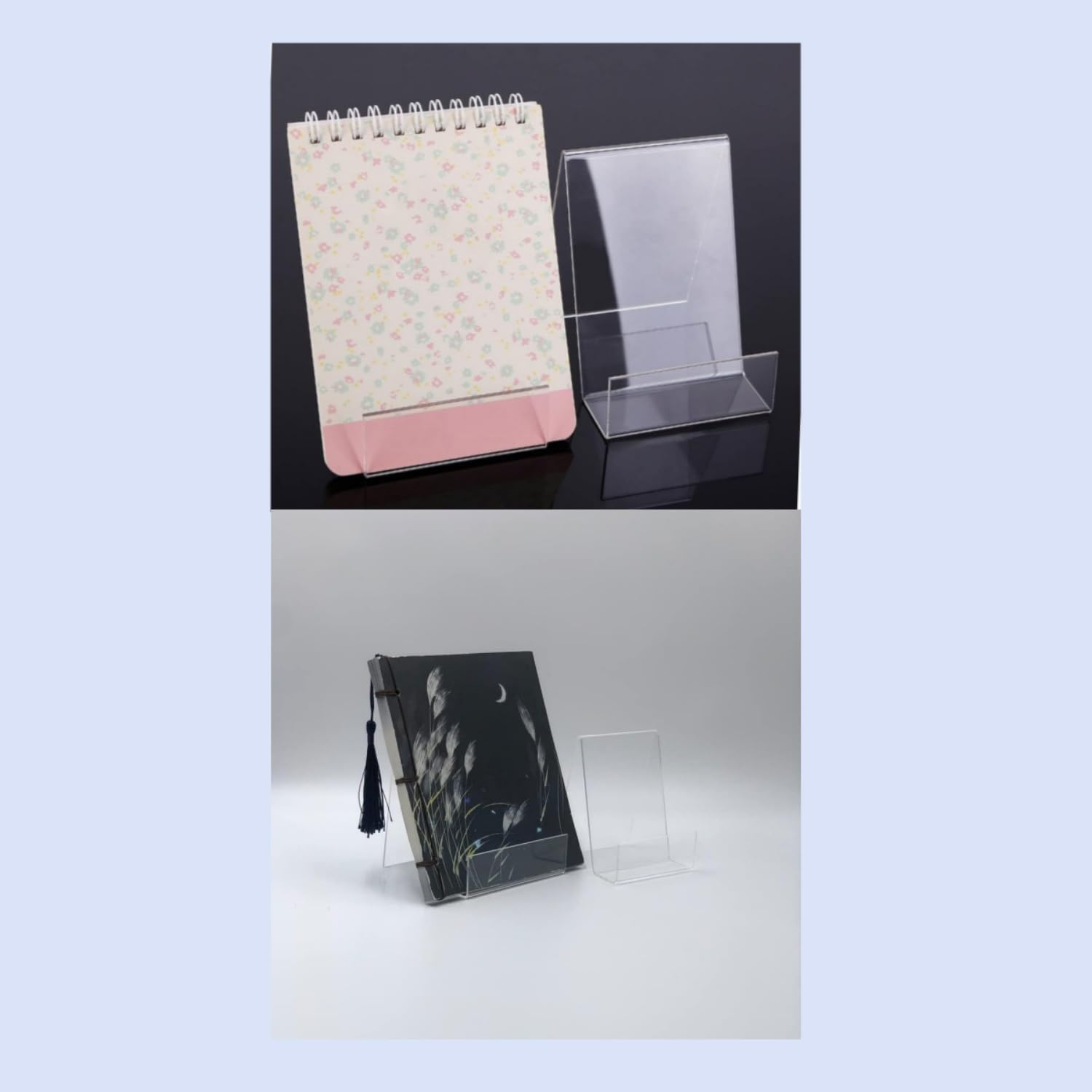 Acrylic Book Stand Clear, 10 Pcs Book Holders Display Shelf, Multi-Functional Display Easel Desktop Decorative Storage Rack Acrylic Sign Holder with Vertical Slanted Back Tablet Holder (2) - Style 1 image number 7