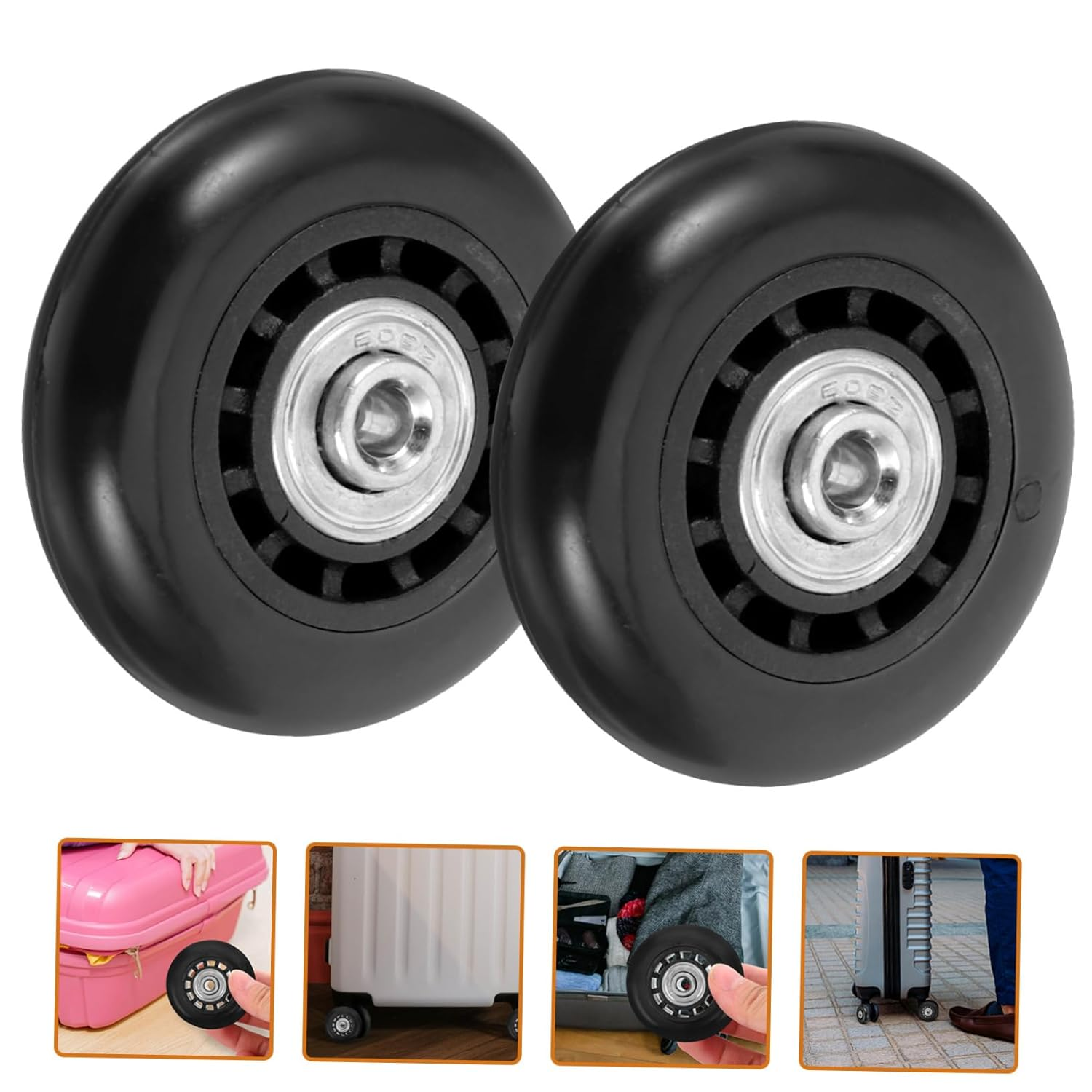 VILLFUL 2Pcs Luggage Wheels Replacement Kit 60X23Mm Swivel Caster Wheels Metal Bearings for Suitcase Trolley Travel Bag Repair image number 4