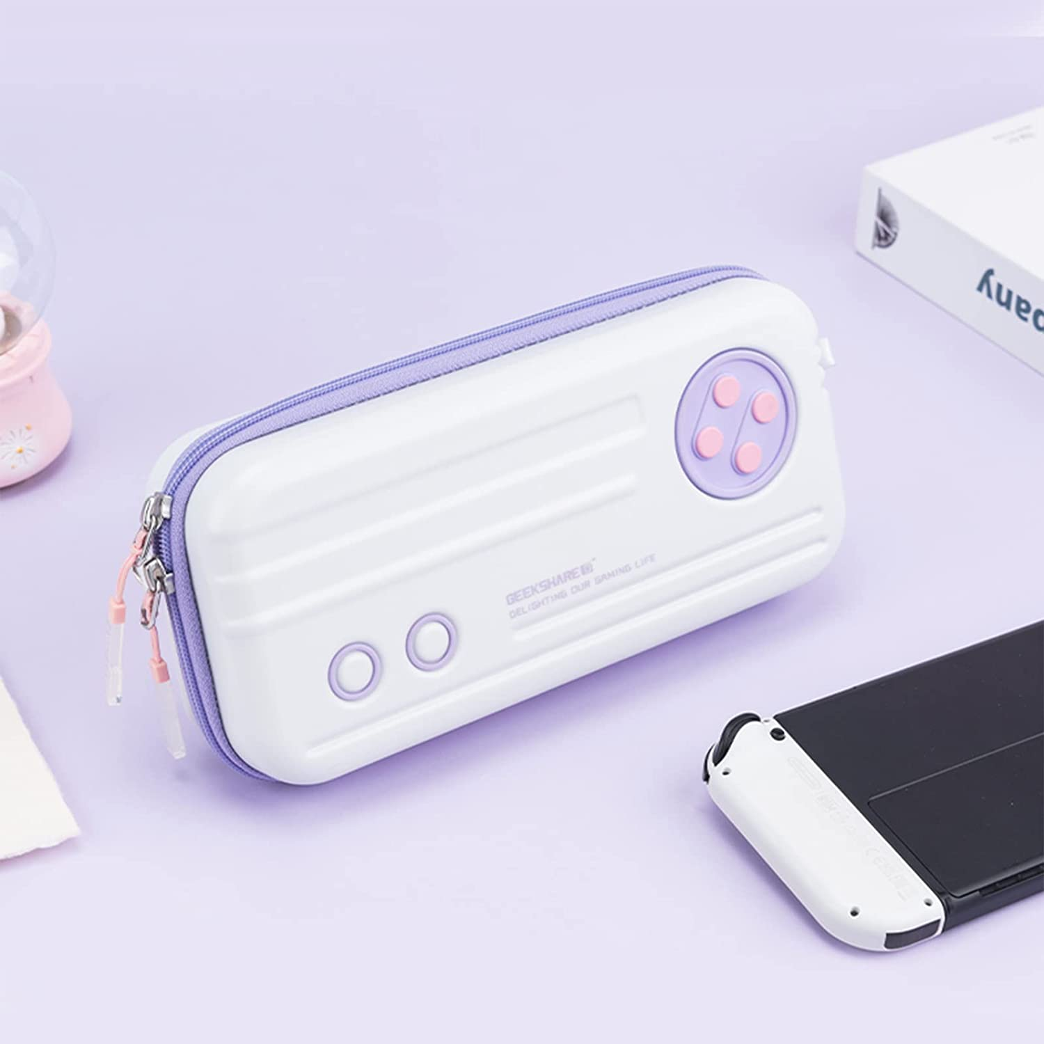 Geekshare Vintage Time Machine Carry Case Compatible with Nintendo Switch/Switch OLED - Portable Hardshell Large Capacity Travel Carrying Case Fit Switch Console and Accessories(Purple) image number 5