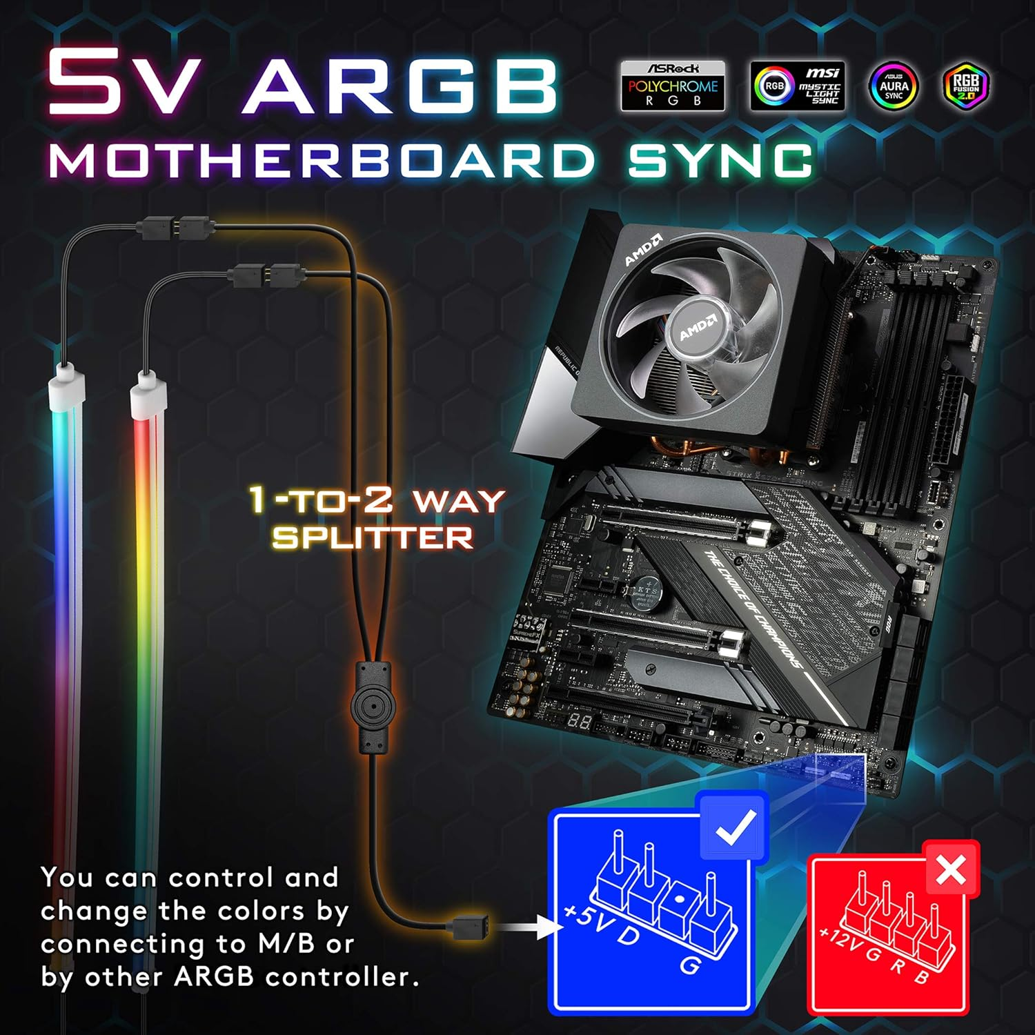 EZDIY-FAB Premium Addressable LED Strip Kit for PC 5V ARGB Motherboard Sync AU- Rainbow Case Fan LED 2Pcs with C-Y image number 5