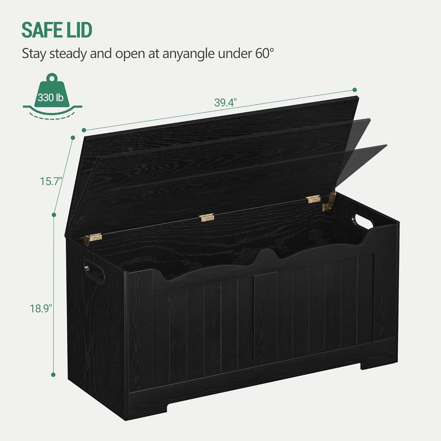 Hzuaneri 39.4" Storage Chest, Storage Bench Trunk with 2 Hinges,Wooden Box, Lift-Top Chest Organizer, Shoe Bench for Entryway, Bedroom, Living Room, Black SB01004X