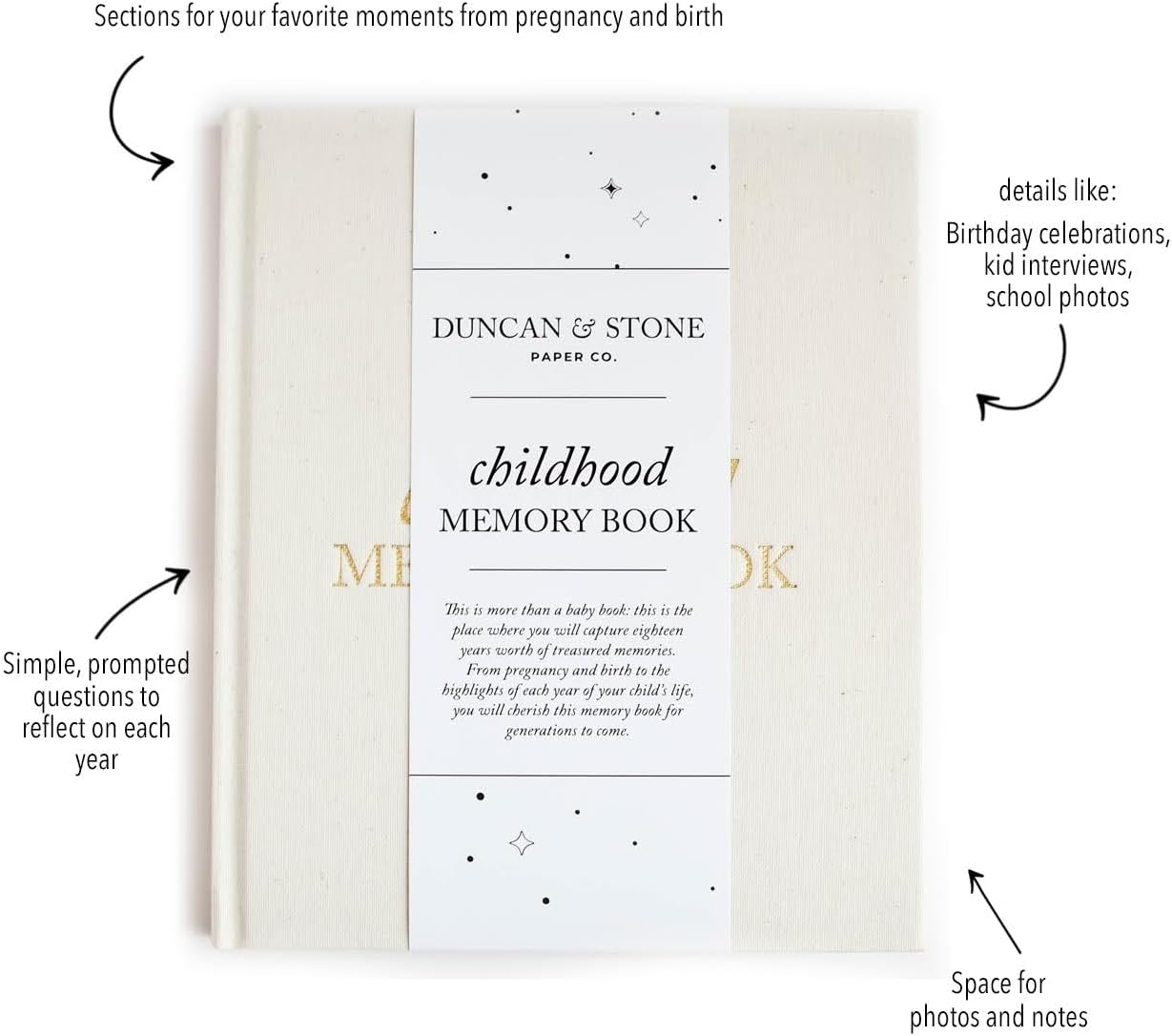 DUNCAN & STONE PAPER CO. Childhood Memory Book (Cream, 175 Pages) - Pregnancy to Year Eighteen Memory Journal for Parents - Sky Blue image number 5