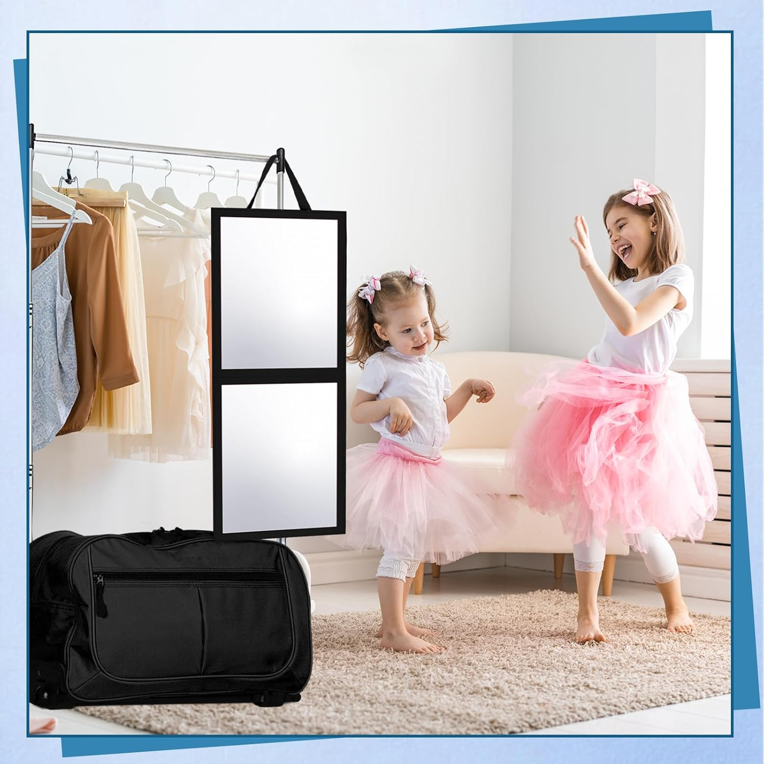 Glikceil Foldable Portable Full Length Mirror for Dorm Dance Backstage Camping Travel Hanging Folding Makeup Body Mirror for Dancers Artists Home Aestheticians Spa(Black,25.6" X 12") image number 5