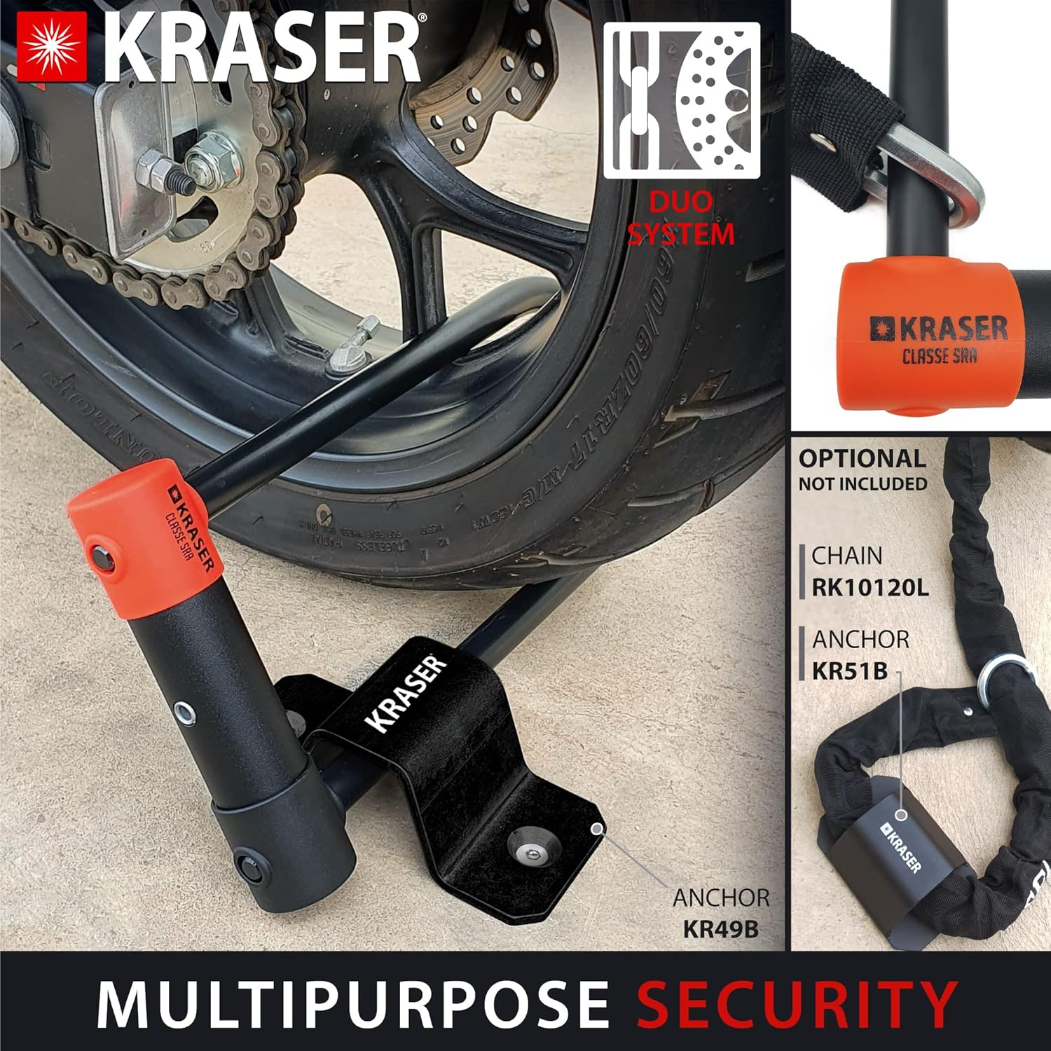 KRASER KR120L Robust U Lock Motorcycle, SRA Approved, Tested High Security, 120X310Mm/4.7X12.2In &Oslash;18Mm/0.7 Shackle Double Locking, Anti-Pick Lock, Heavy Duty anti Theft U Lock for Moto Scooter Ebike image number 2