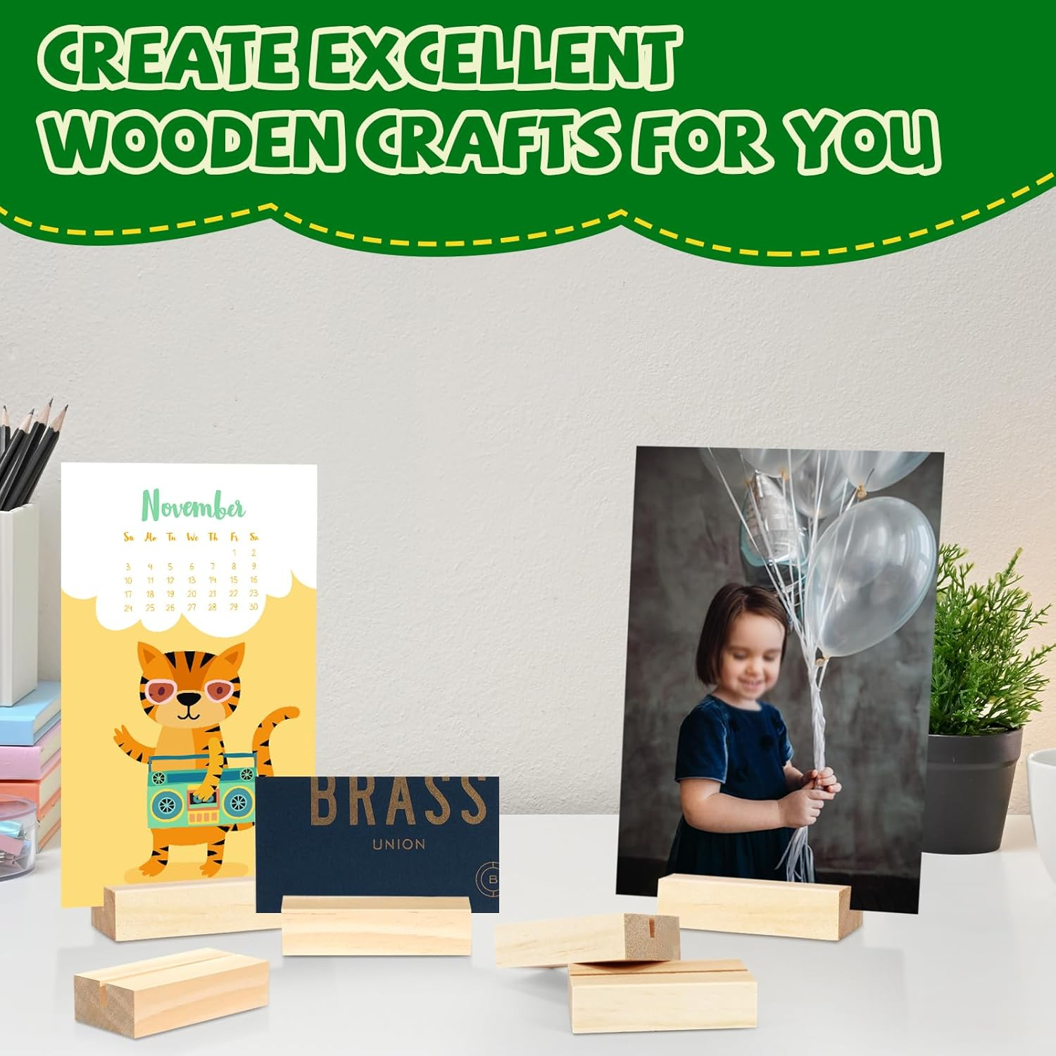 ISUSSER 15 Pieces Wood Table Number Stands Wood Place Card Holders Picture Holder Acrylic Sign Holdersr for Ceremony Birthday Party Home Decoration