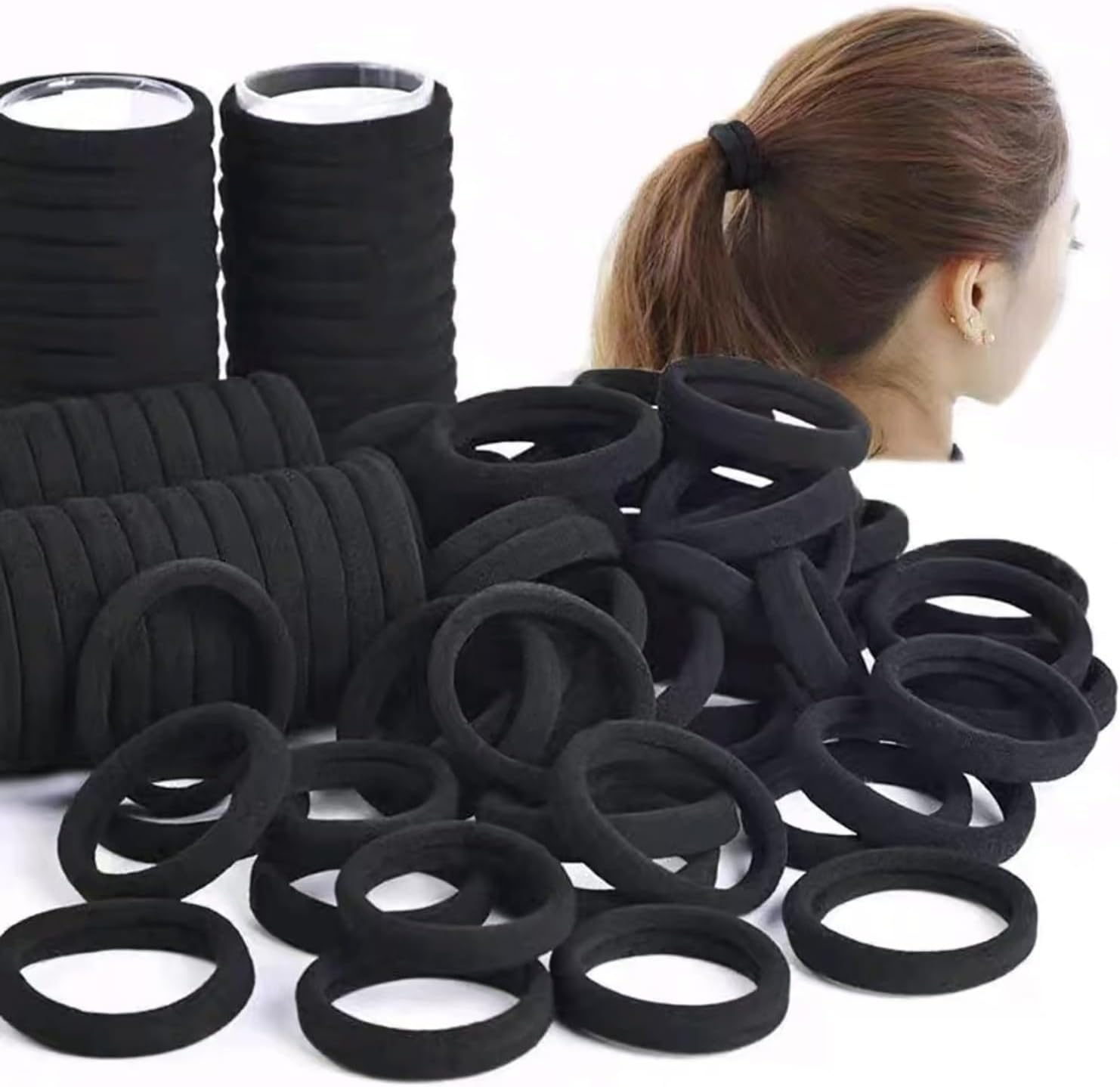 50Pcs Black Thick Seamless Bands Elastic Ties Soft Ponytail Holders for Women Girls Rubber Bands Hair Ties (Black) - Colorful image number 6