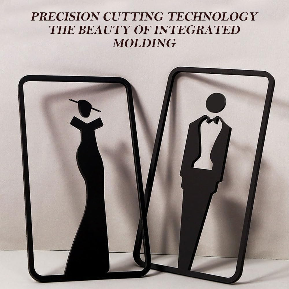 Men and Women Restroom Sign Hollow Out,Acrylic Stick Restroom Door Sign，Modern Toilet Signs for Home Office image number 5