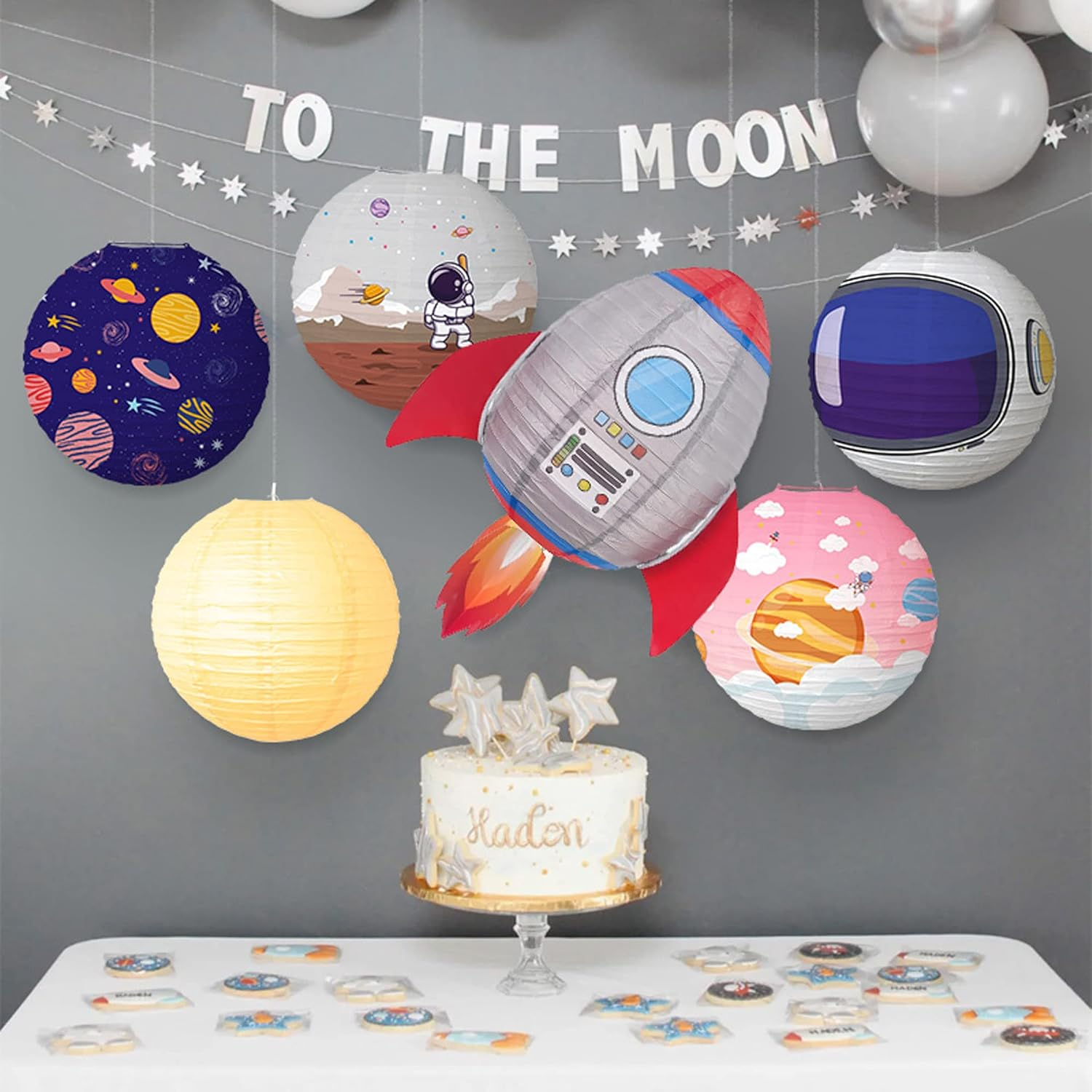 Outer Space Cartoon Rocket Hanging Planets Party Decorations - Kids & Classroom Science Astronaut Birthday Party Decorations image number 1