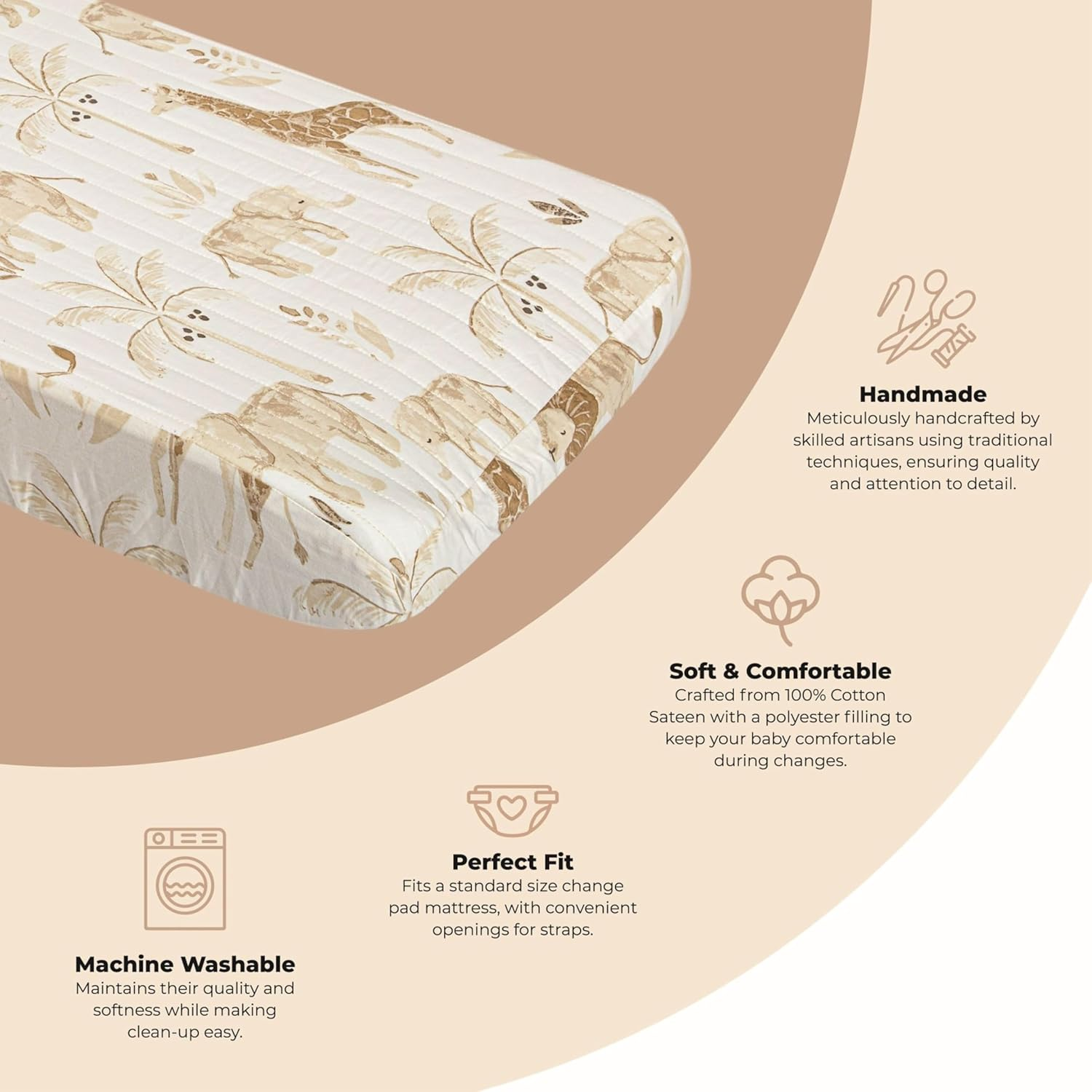 Crane Baby Stretchy Changing Pad Cover, Breathable Changing Pad Cover for Boys and Girls, Safari Animal, 16&rdquo;W X 32&rdquo;H image number 3