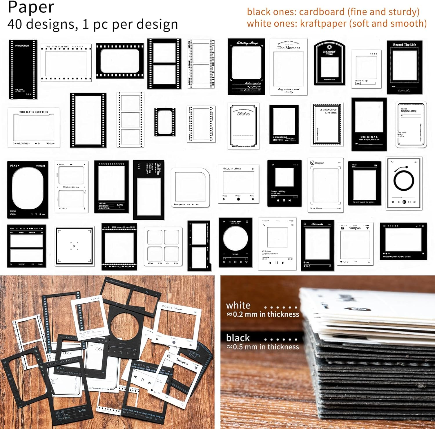 3 Packs Vintage Filmstrip Sticker Paperboard Cutouts Stamp Sticker Poster Sticker Collage Paper Frame Border Black White Scrapbooking Supplies for Crafting Card Making Journaling Photo Album (Episode) image number 5