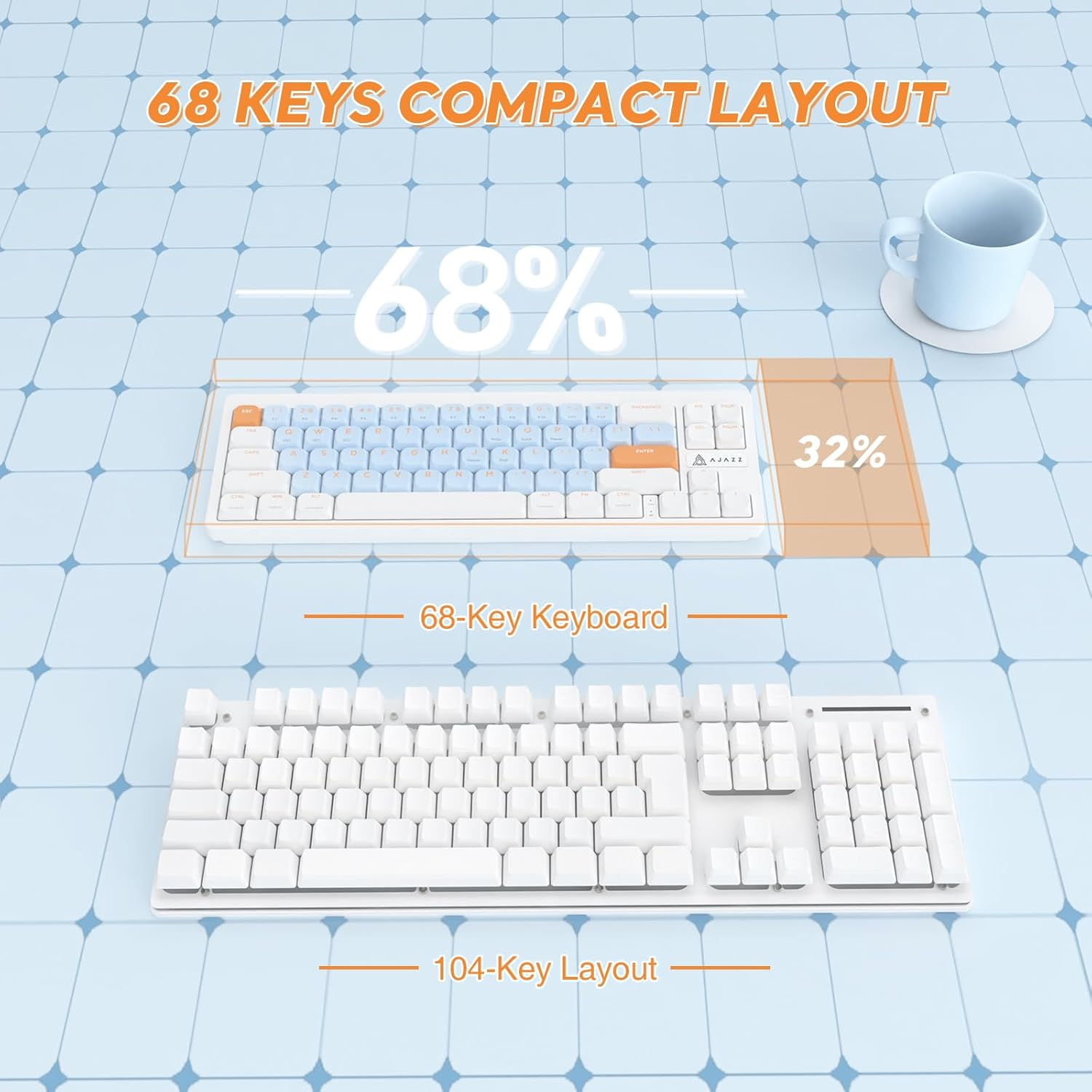 AJAZZ AKL680 Mechanical Keyboard, 68% Low Profile Wireless Keyboard, Ultra-Thin Color Matching Gaming Keyboard, Dual Mode BT5.0 and 2.4G, Anti-Ghosting for PC Laptop Mac image number 3