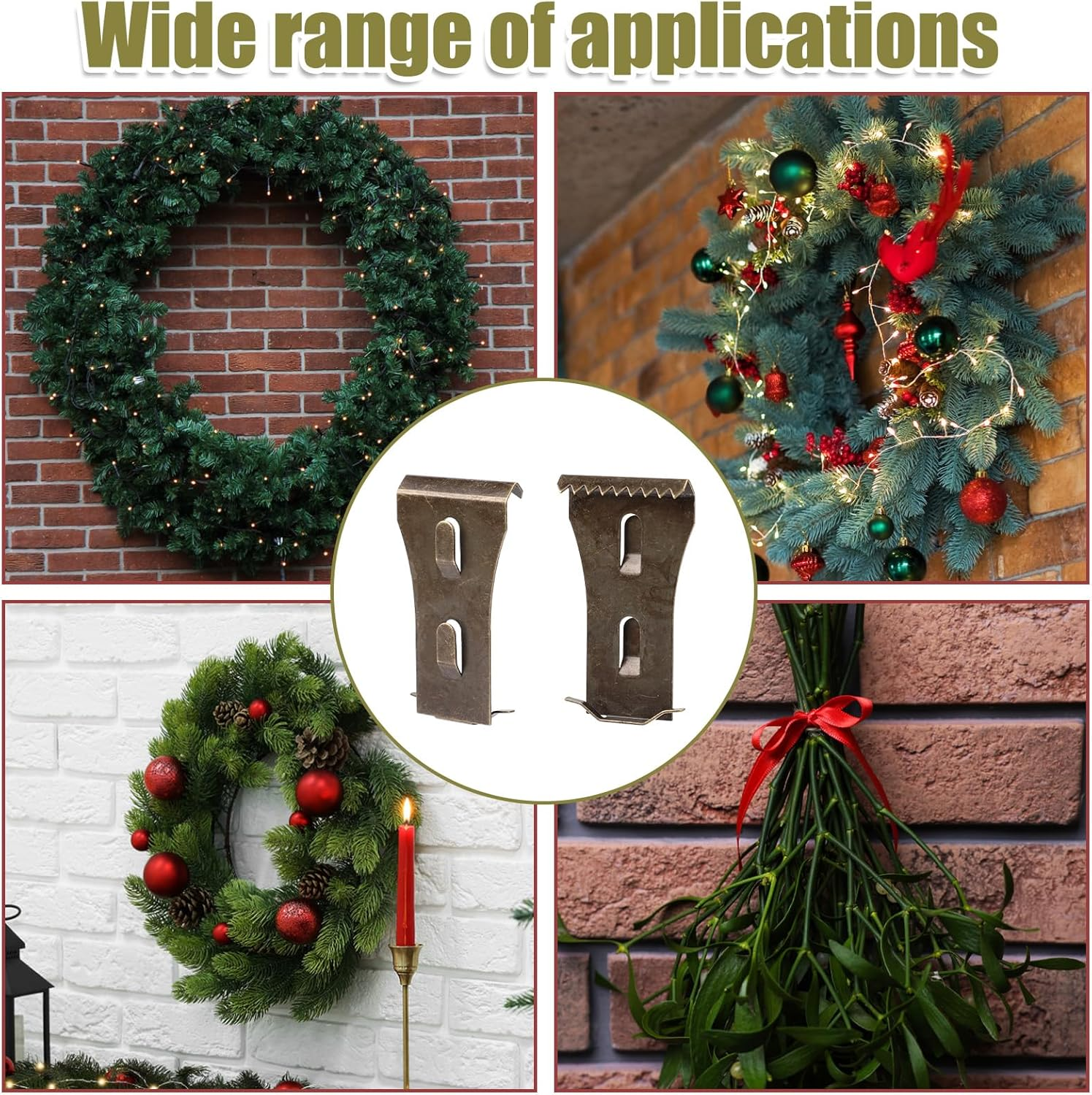 10Pcs Bronze Steel Brick Hook Clips, Heavy Duty Wall Hooks, No Drill, Fits 2.25-2.45 Inch High Bricks, Hanger for Pictures Lights Wreaths image number 6