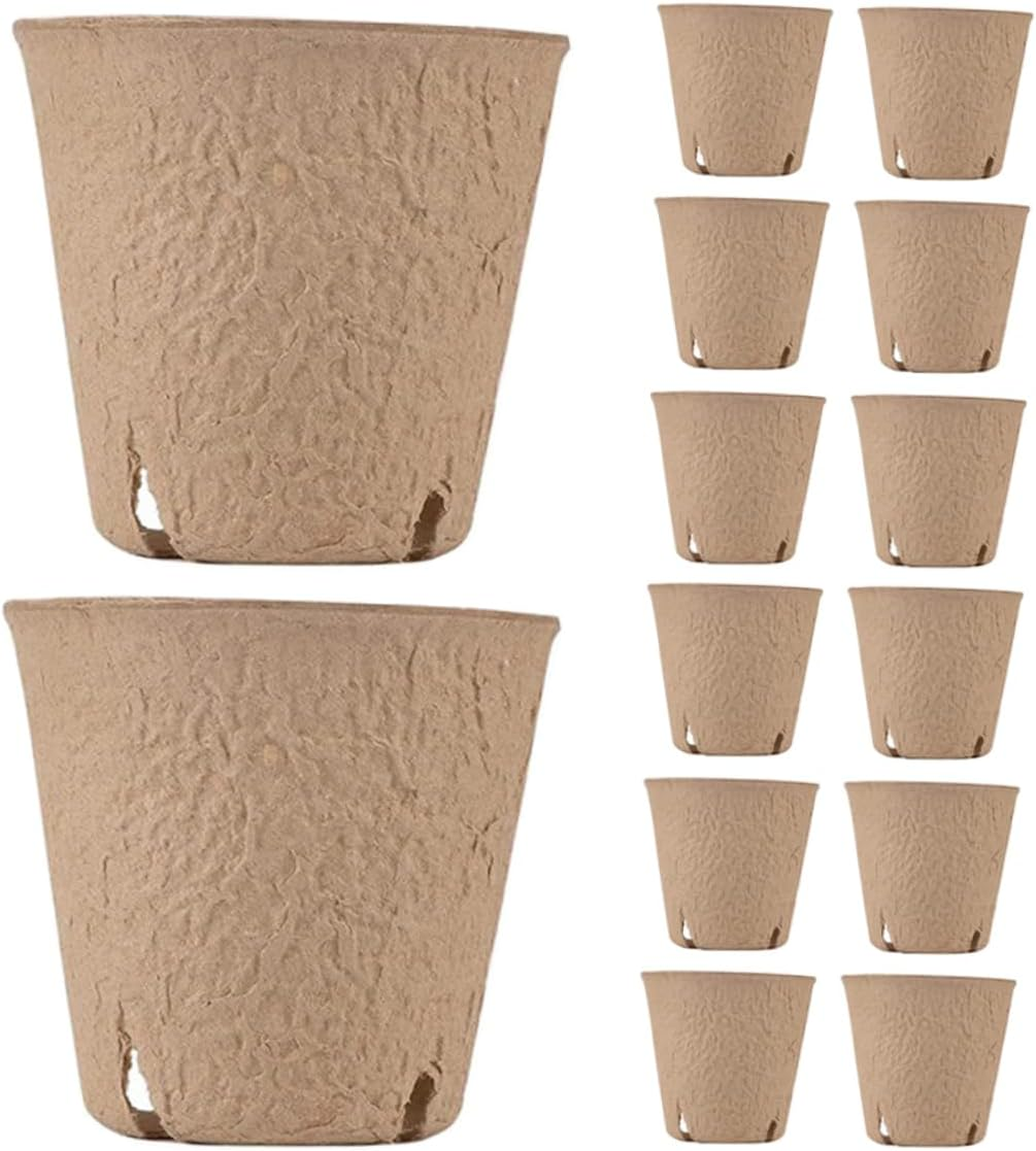 YARNOW 50Pcs round Paper Pulp Pots for Germination Planting Baskets Drainage Nursery Containers for Indoor and Outdoor Gardening