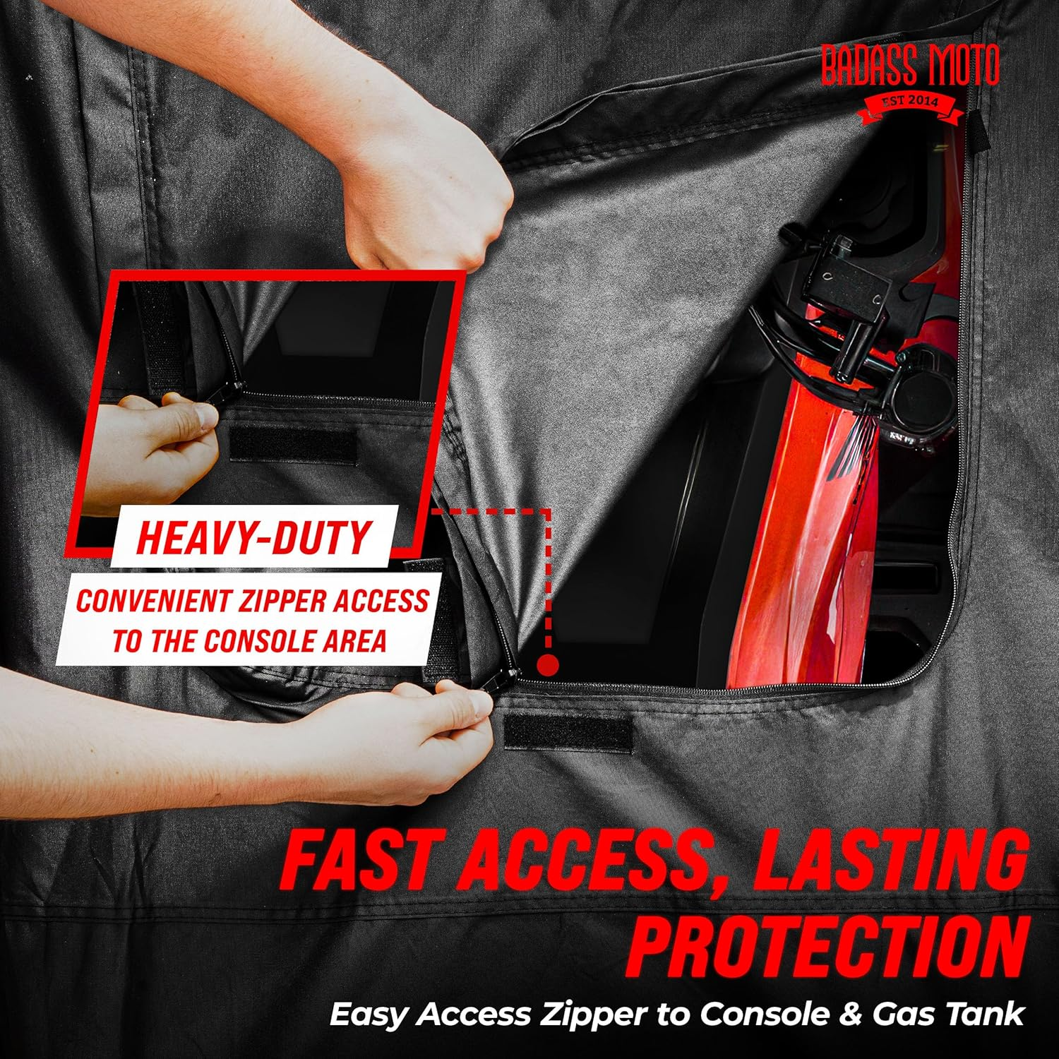 Badass Moto ATV Covers Waterproof Outdoor Ultimate Heavy Duty, Night-Reflective Quad Cover, 4 Wheeler Cover, Easy-Access Zipper & Vents Four Wheeler Accessories - ATV Gifts, Large 95" Long