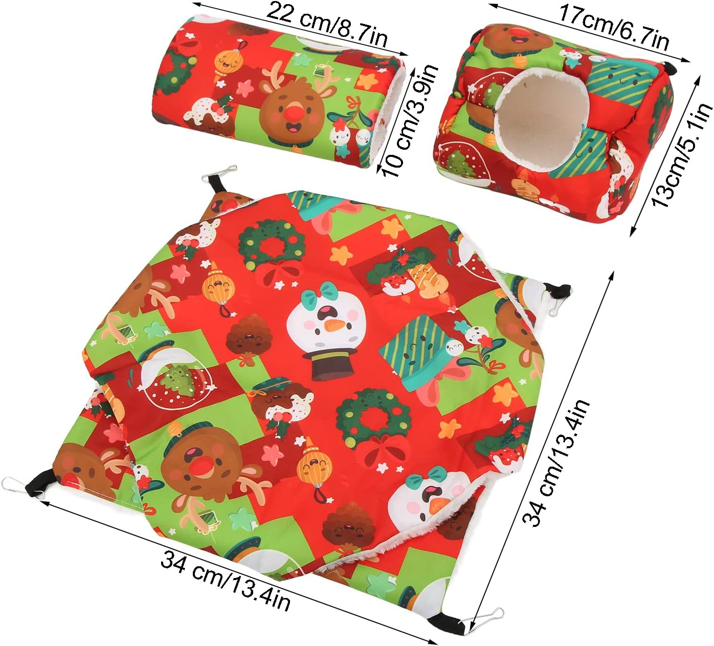 EVTSCAN Guinea Pig Cage Hammock Set Hanging Tunnel Hammock for Rat Ferret Small Cat 3Pcs(Red) image number 5