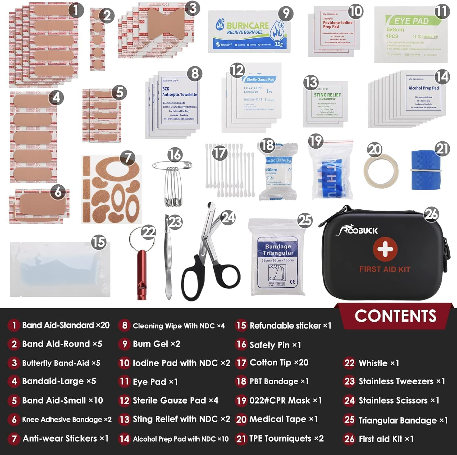 Roobuck First Aid Kit &ndash; Emergency Survival Medical Bag with Essential Supplies, Compact Safety Kit for Vehicle, Outdoor, Roadside & Home Use image number 1