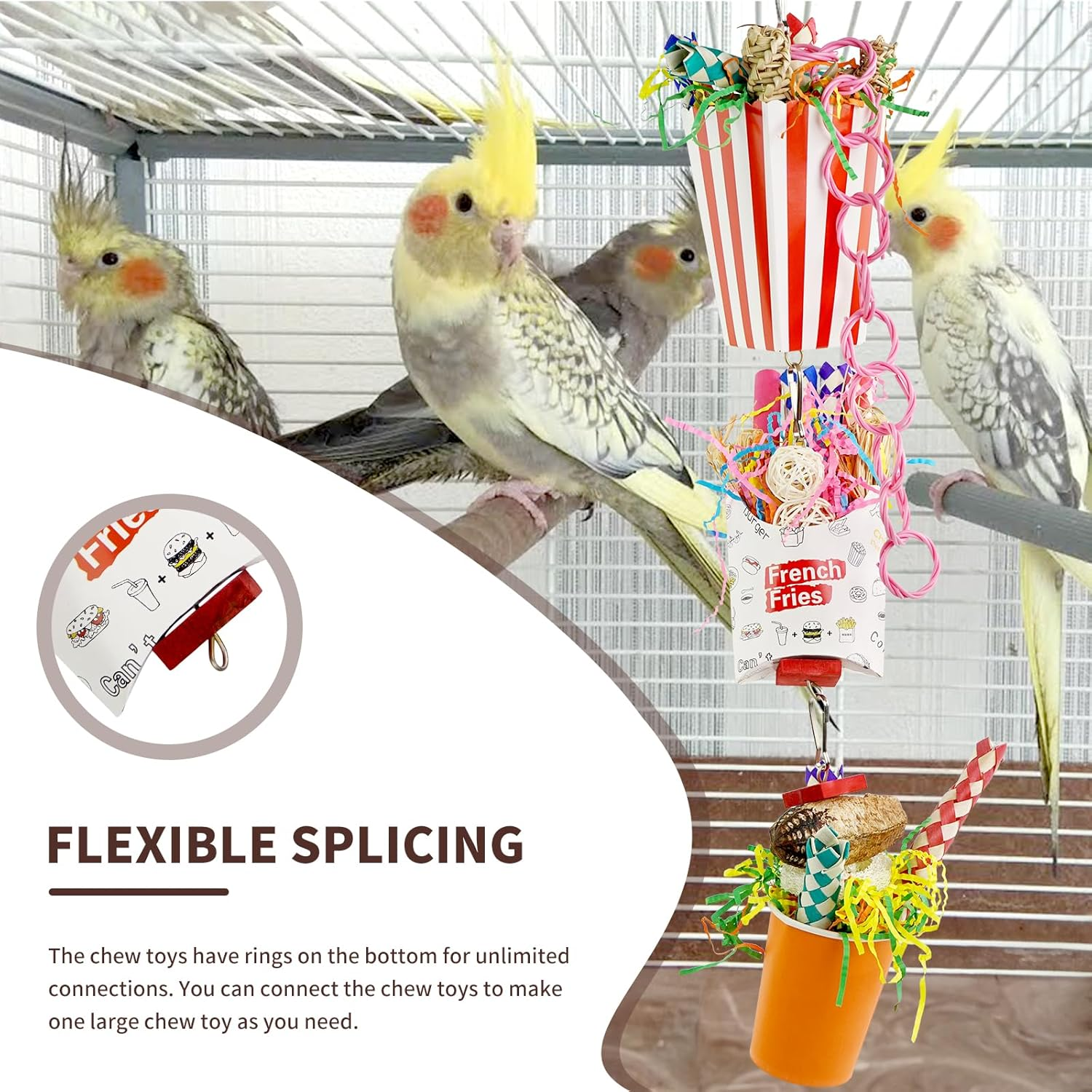 3PCS Bird Shredding and Chewing Toys, Parrot Cage Foraging Hanging Toy, Cage Accessories for Parakeets Finches Lovebirds Cockatiels image number 5