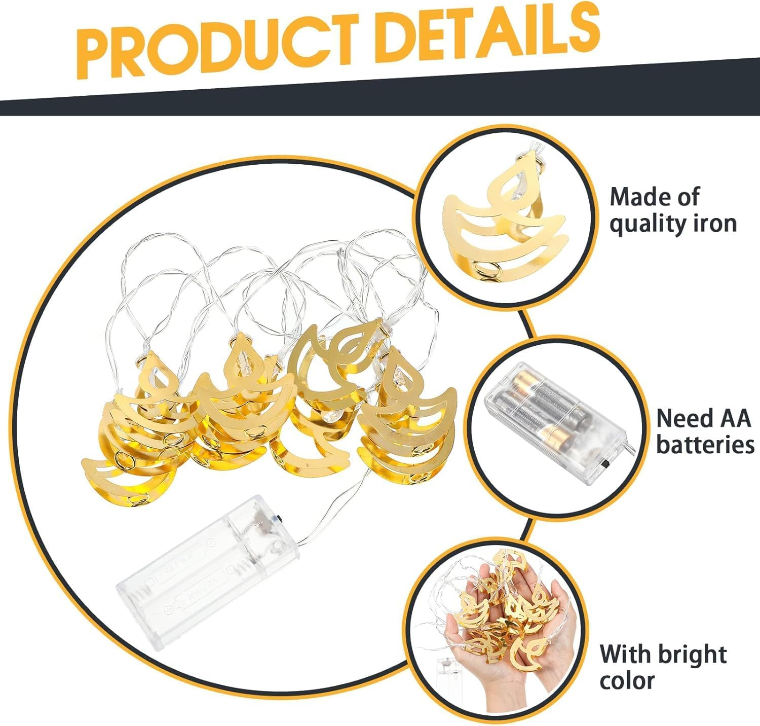 Tarpop 5.4 Ft Diwali String Lights, Warm White Decorative Starry String Lights Led Festival Lights Diya Fairy Lights for Diwali Wedding Party Indoor Outdoor Bedroom Lights Decoration image number 2