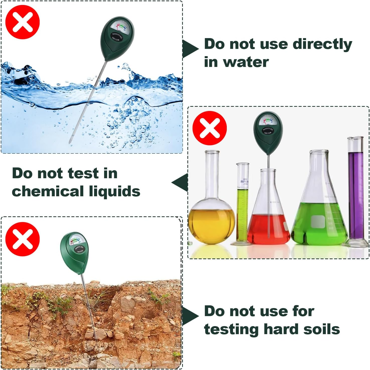 Grometer for Gardening,2 PCS Soil Moisture Meter for House Plants, Soil Moisture Sensor Meter Water Monitor,Soil Tester Test Kit Soil, No Battery Required