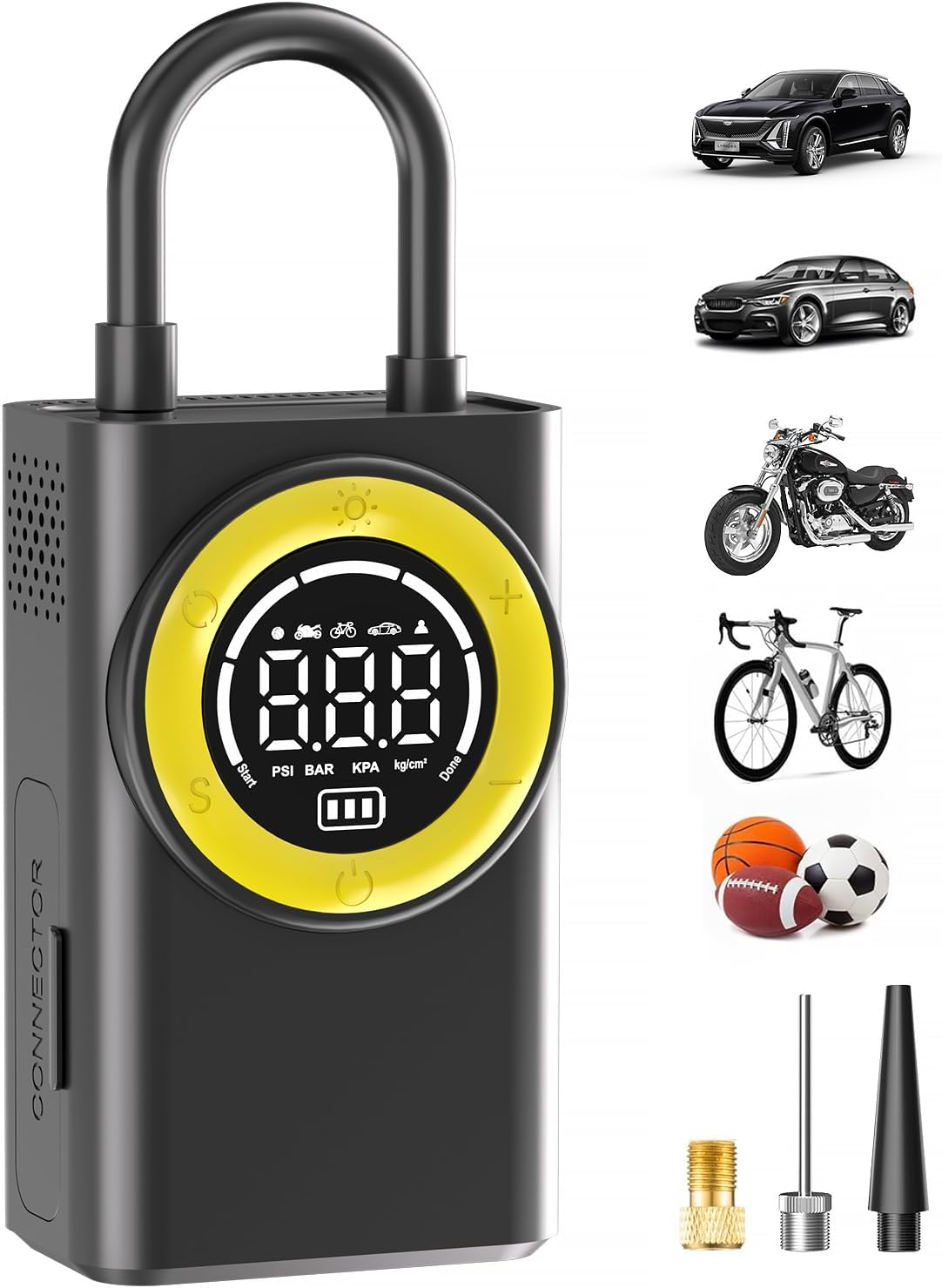 Tire Inflator Portable Air Compressor - 5X Faster 150 PSI Cordless Air Pump for Car Tires with Digital Pressure Gauge & Auto Shutoff, Emergency LED Light for Motorcycle/Bike/Ball image number 6