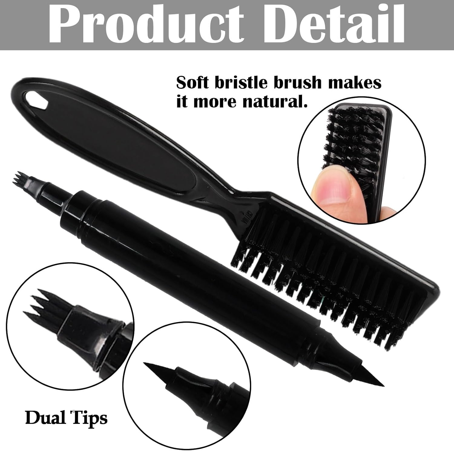 Wowled Beard Pencil Filler for Men, Barber Beard Tint Filling Beard Pen Kit Waterproof Sweatproof for All Hair Types Moustache Eyebrows (Black, #2 Dual-Tip Pen - Pack of 1 Set) image number 6