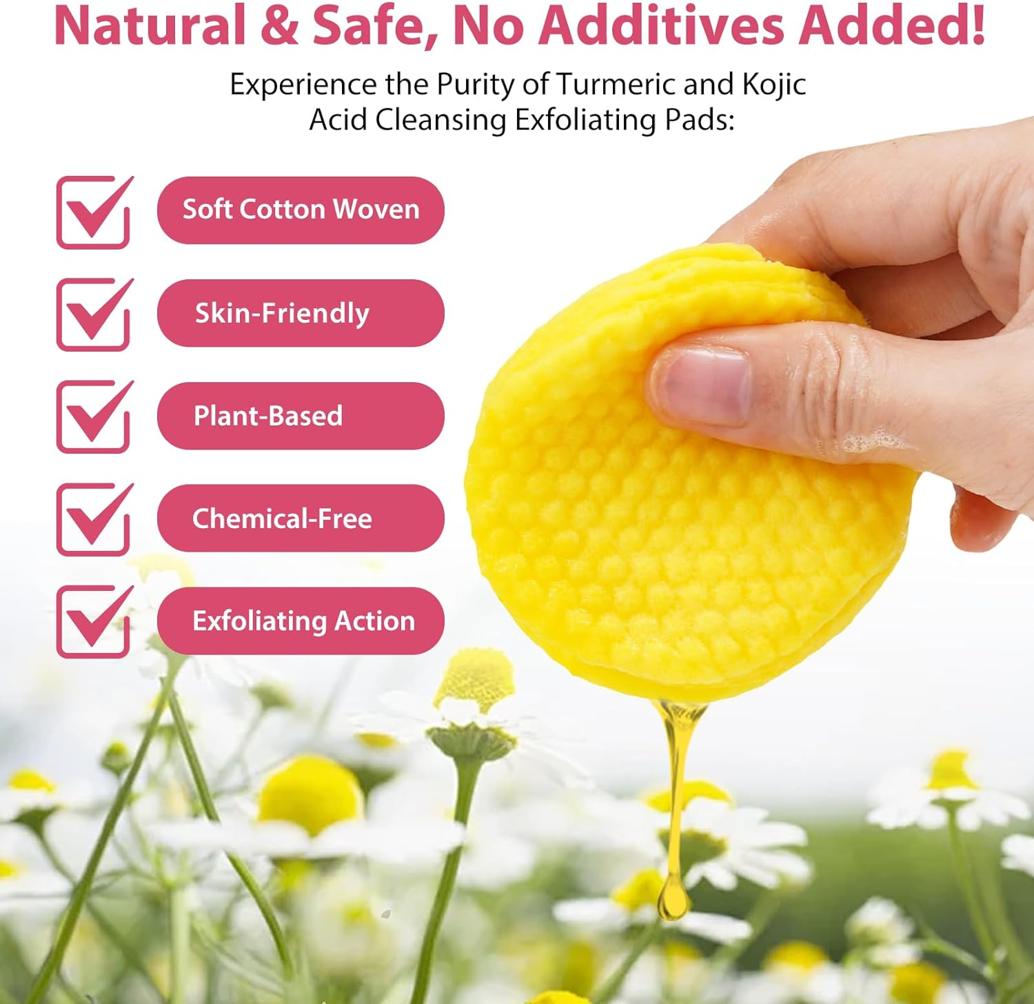 Turmeric Cleansing Pads, Kojic Acid and Turmeric Cleansing Pads Helps Balance Skin Oil and Water, Remove Excess Keratin from the Body'S Skin (Pink)