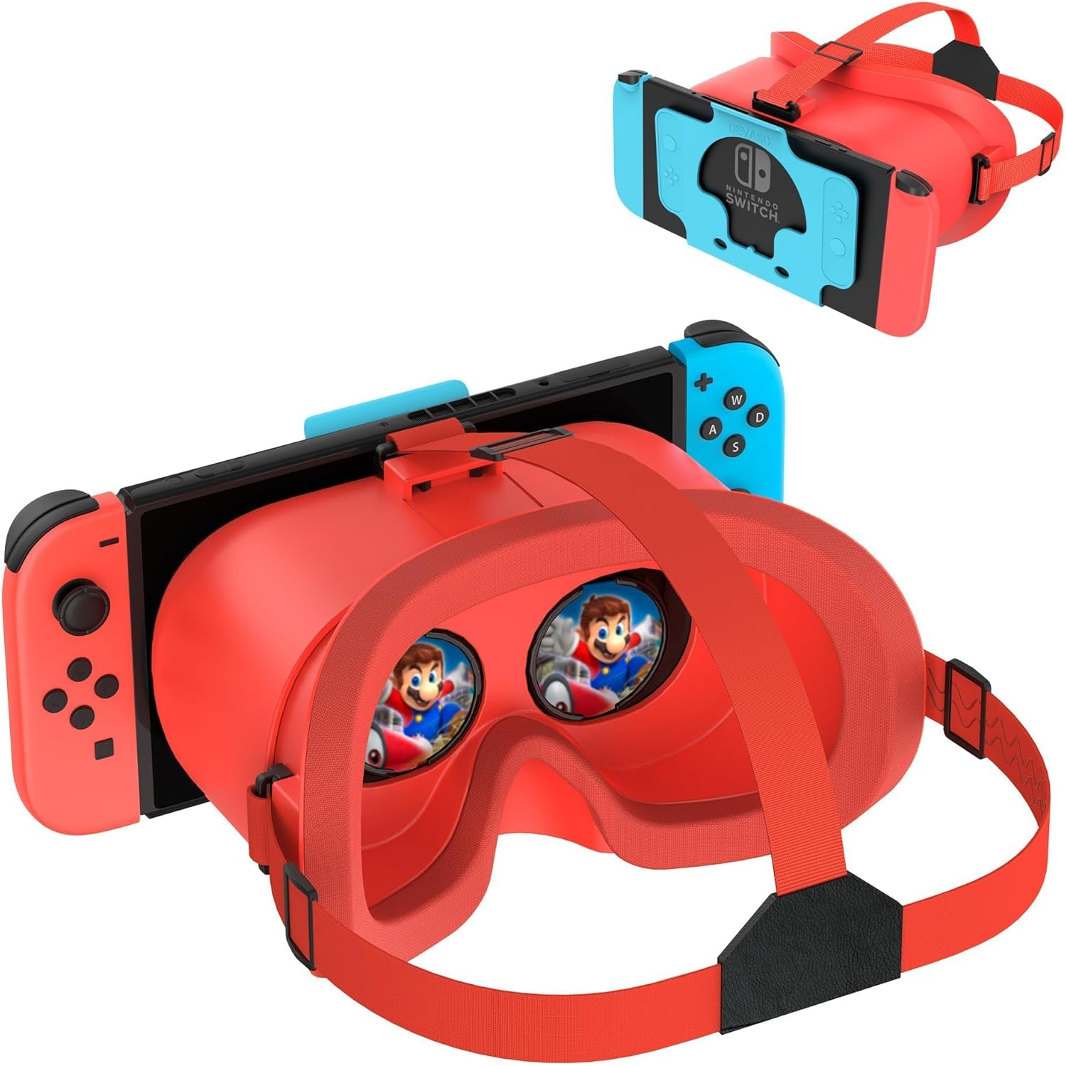 VR Headset for Switch and OLED, Upgraded Virtual Reality VR Glasses with Adjustable HD Lenses Comfortable Head Strap, 3D Goggles for Nintendo OLED VR Games (White+Red)