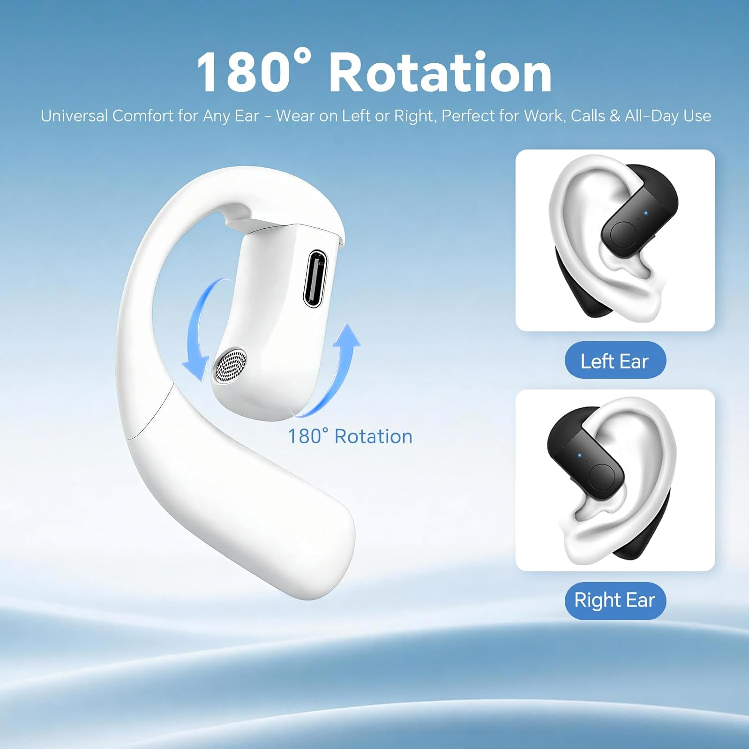 Single Bluetooth One Ear Earbud Open Ear Bud Air Bone Conduction Earbud Earless Out of Ear Headphones Bluetooth Wireless Earpiece with Earhook OWS Open Ear Bud Wireless Ear Hanging Bluetooth Headset - Blue image number 5