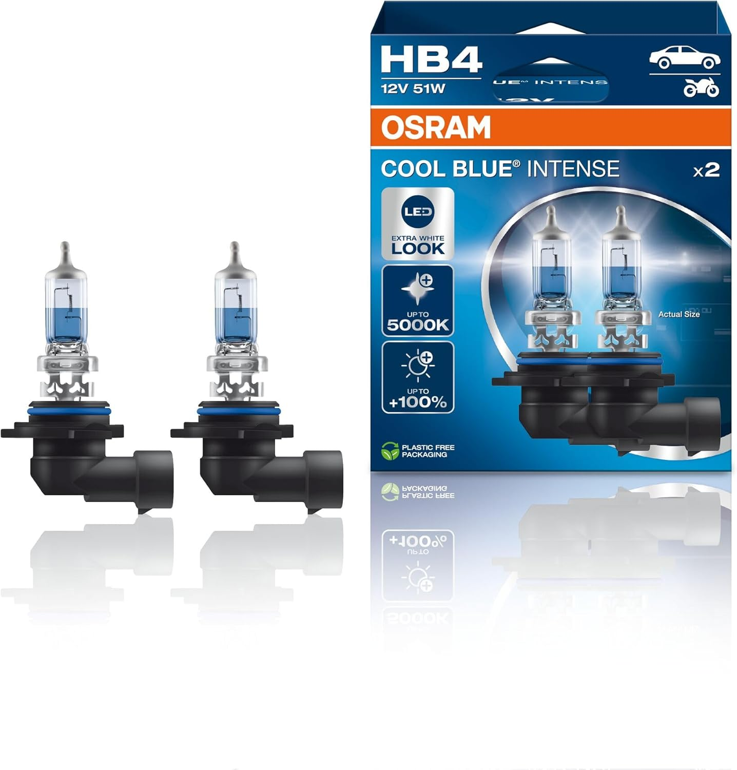 OSRAM Cool Blue&reg; Intense HIR2, +100% More Brightness, up to 5,000 K, Halogen Headlight Lamp, LED Look, Folding Box (1 Lamp) image number 5