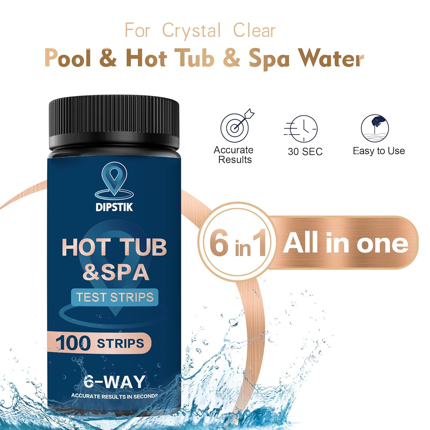 Pool and Spa Test Strips-Hot Tub Test Strips, Accurate Swimming Water Test for Ph, Total Hardness, Bromine, Free Chlorine, and Total Chlorine Test Strips, 6 in 1 Pool Test Strips, 100 Counts image number 3