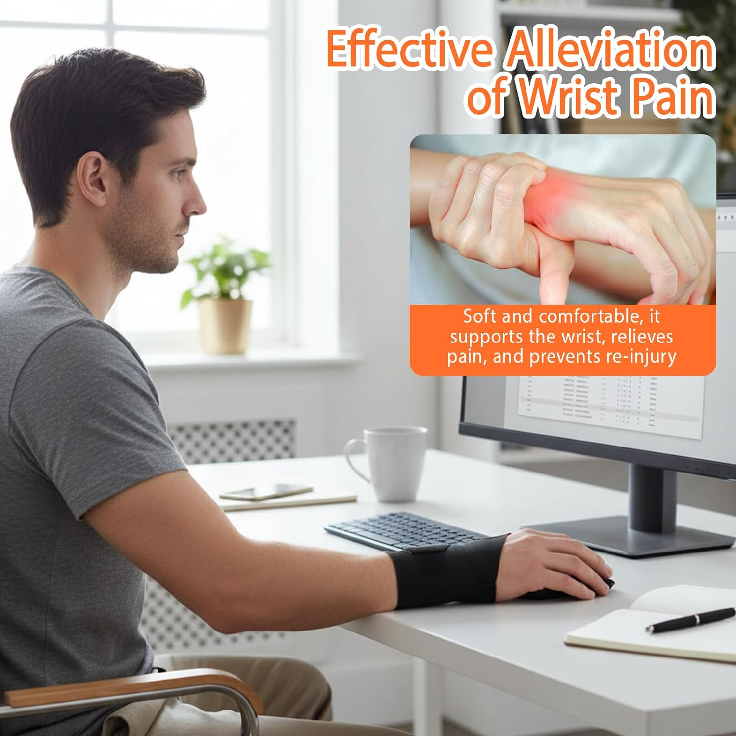 2 Pack Ulnar Wrist Brace for TFCC Tear, Carpal Tunnel, Arthritis Pain Relief, Thin Design for Fitness, Sports & Daily Use, Black, 36X8Cm