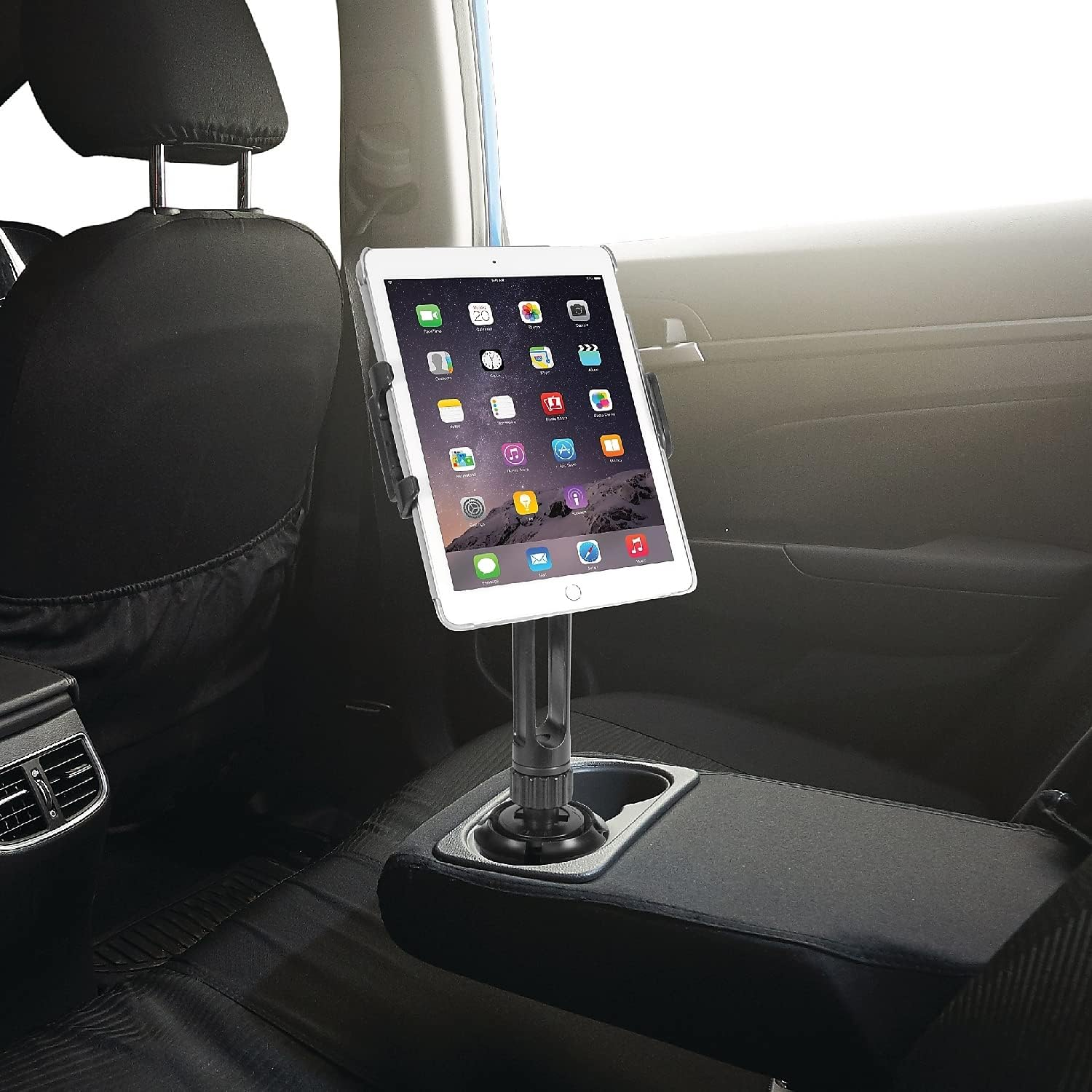 Macally Cup Holder Tablet Mount - Heavy Duty Ipad Cup Holder Car Mount Stand or Tablet Holder for Car, Truck, and Vehicle - Fits Devices 3.5" - 8&rdquo; Wide with Case - Adjustable Ipad Holder for Car image number 2
