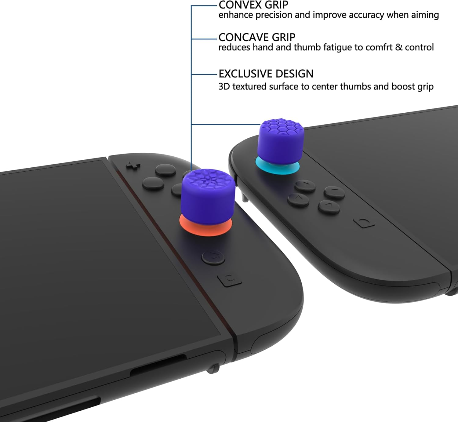 Playvital Quantum Pro Ergonomic Thumbstick Grips for Nintendo Switch 2, Joystick Caps Thumb Grip for Joycon 2 - with 3 Height Convex and Concave - Diamond Grain & Crack Bomb Design - Purple - Purple image number 4